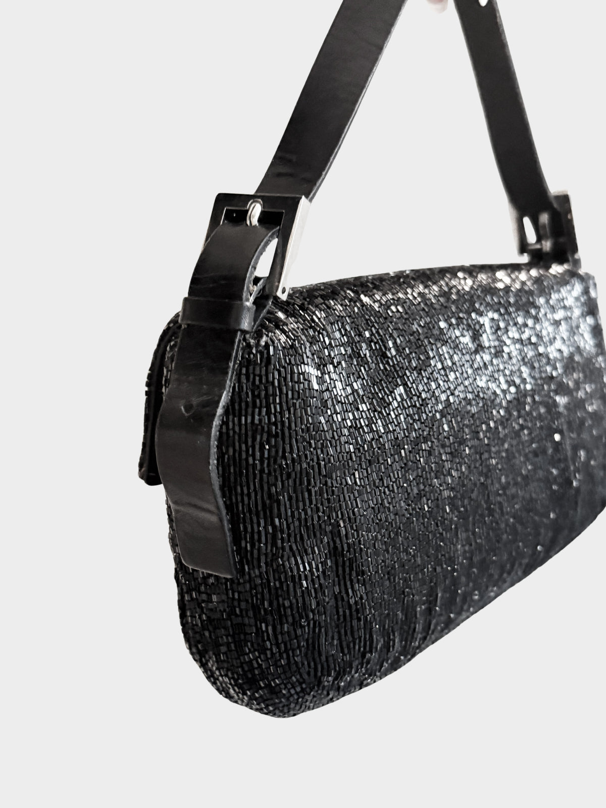 Fendi 2000s Black Beaded Embroidered Baguette