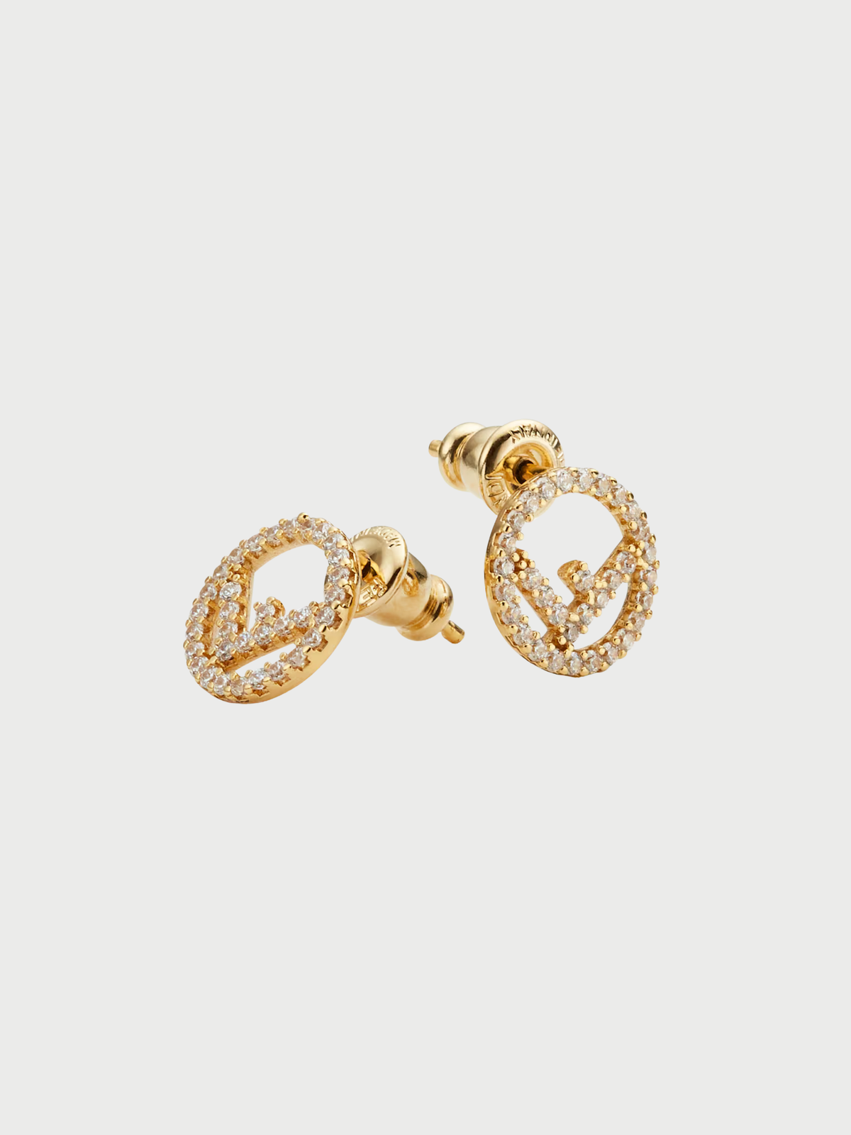 Fendi 2000s Gold Plated Metal Rhinestone F is Fendi Earrings