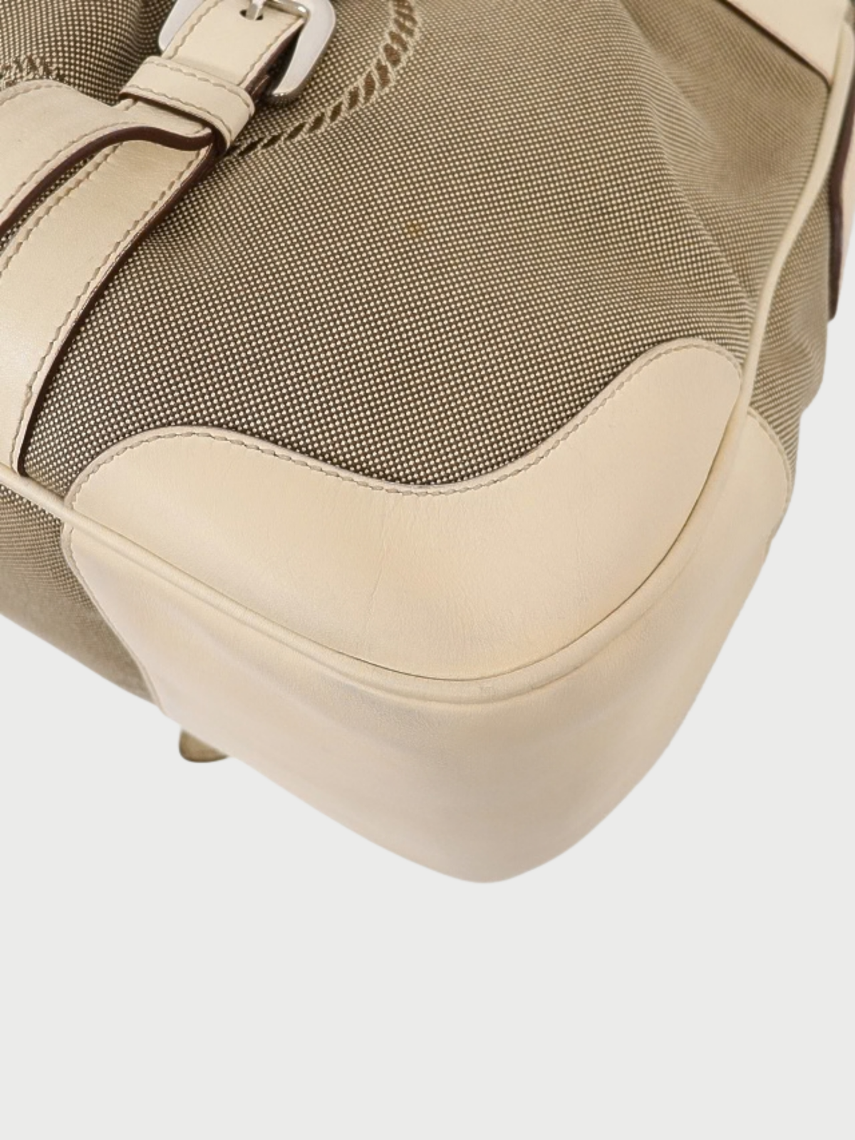 Prada 2000s Beige White Jacquard Leather Logo 2Way Handbag