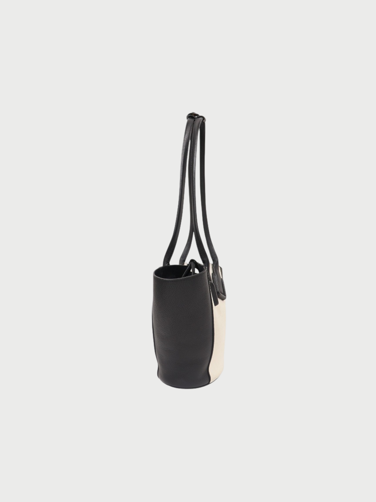 Bottega Veneta SS 2019 Ivory Black Canvas Leather Small Basket Bag