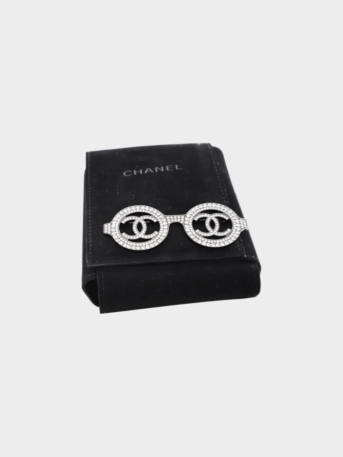 Chanel 2017 Silver Rhinestone CC Sunglasses Brooch