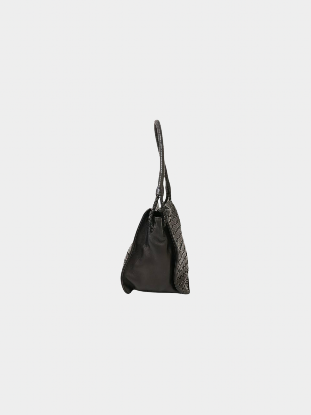 Bottega Veneta 2000s Black Intrecciato Leather One-Shoulder Bag