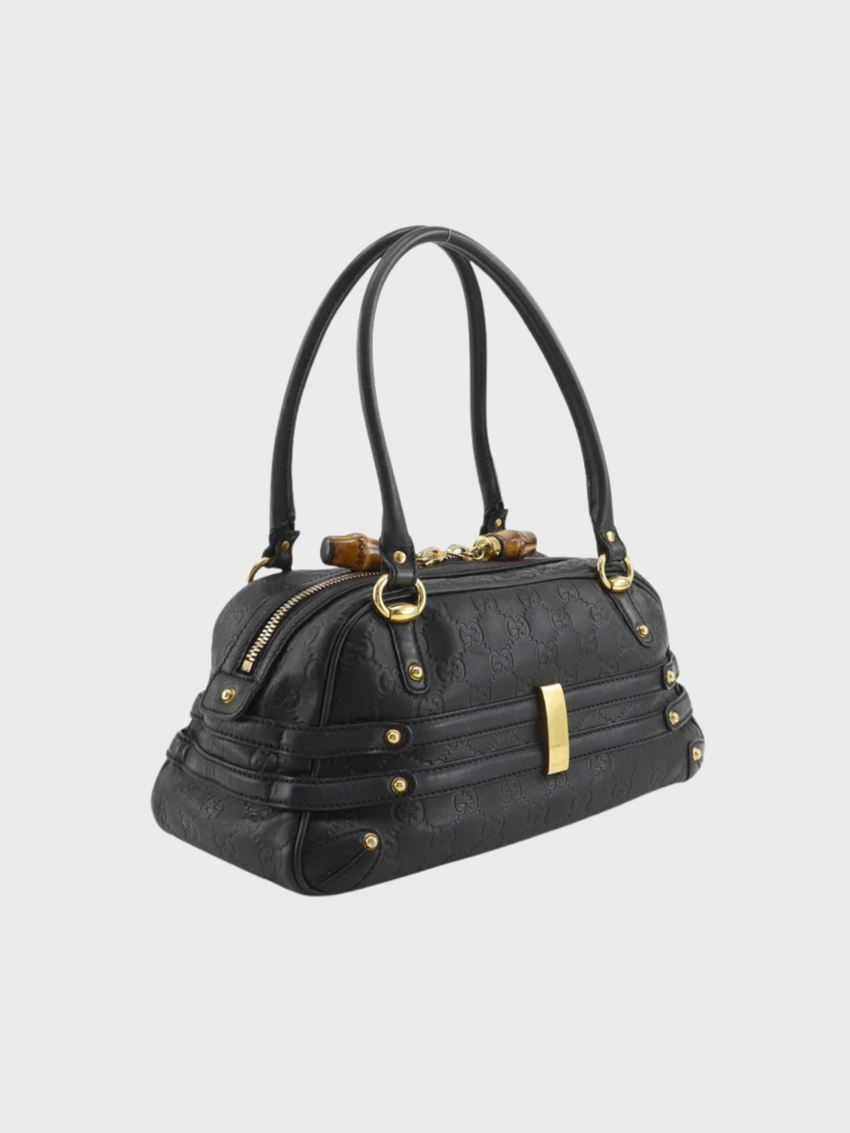 Gucci 2000s Gold Guccissima Leather Bamboo Horsebit Handbag