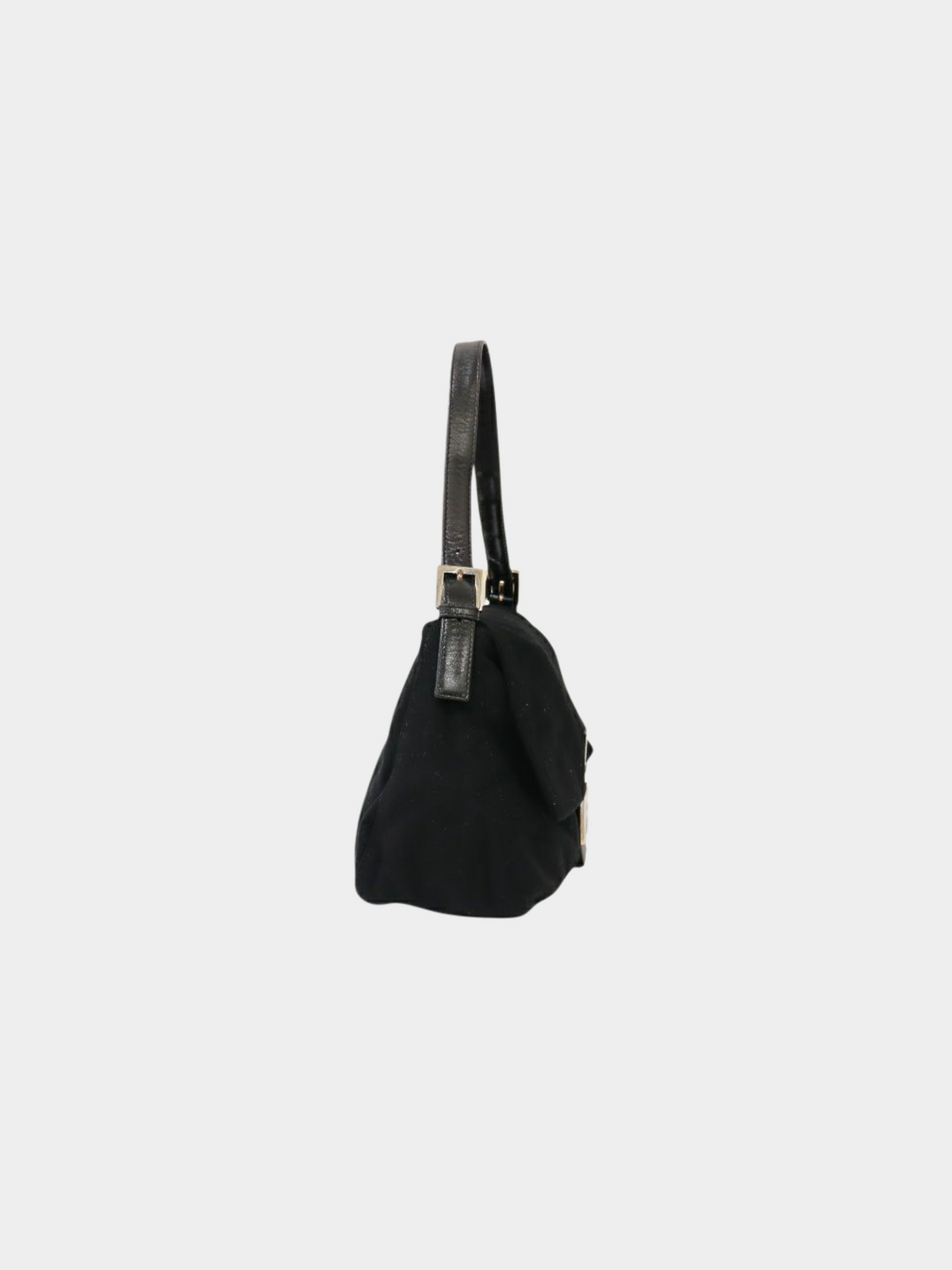 Fendi 1990s Black Wool and Leather Mamma Baguette