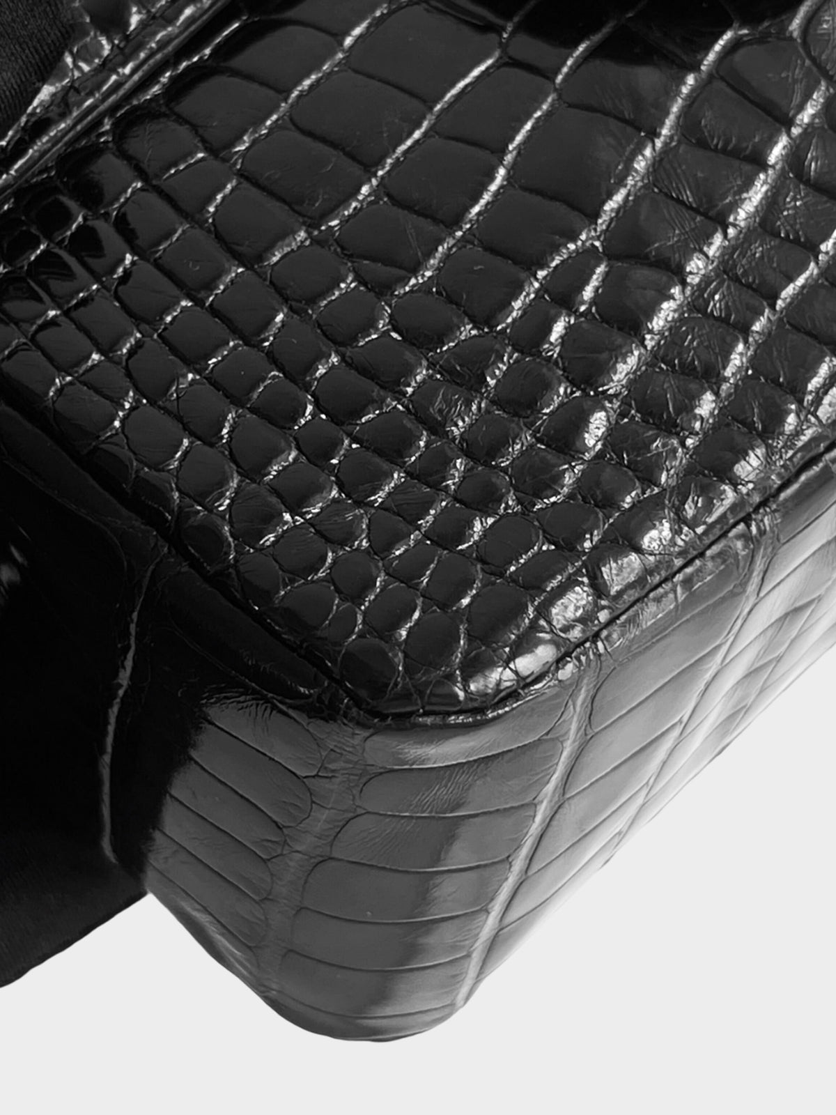 Chanel 1986-1988 Black Exotic Vintage Crocodile Mini Square Classic Flap Bag