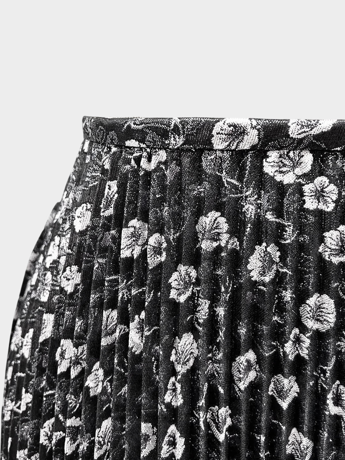 Prada SS 2018 Floral Print Metallic Pleated Skirt