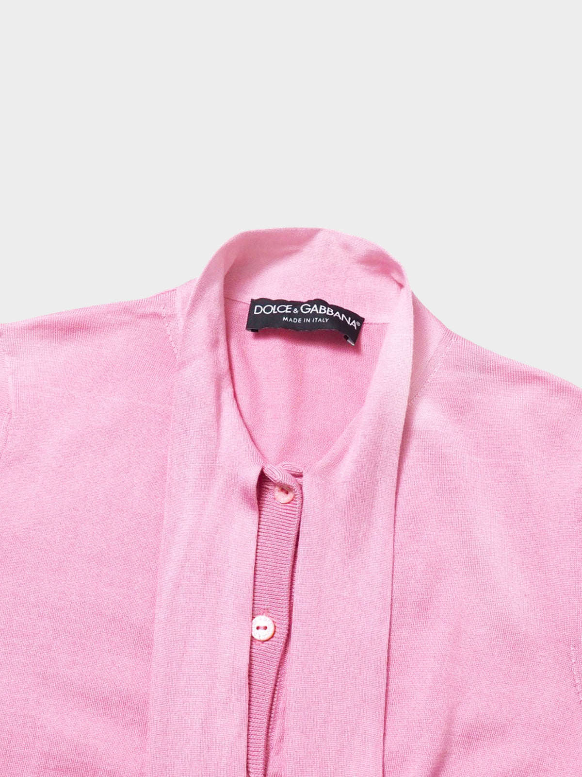 Dolce and Gabbana 2010s Pink Silk Ascot Collar Knit Top