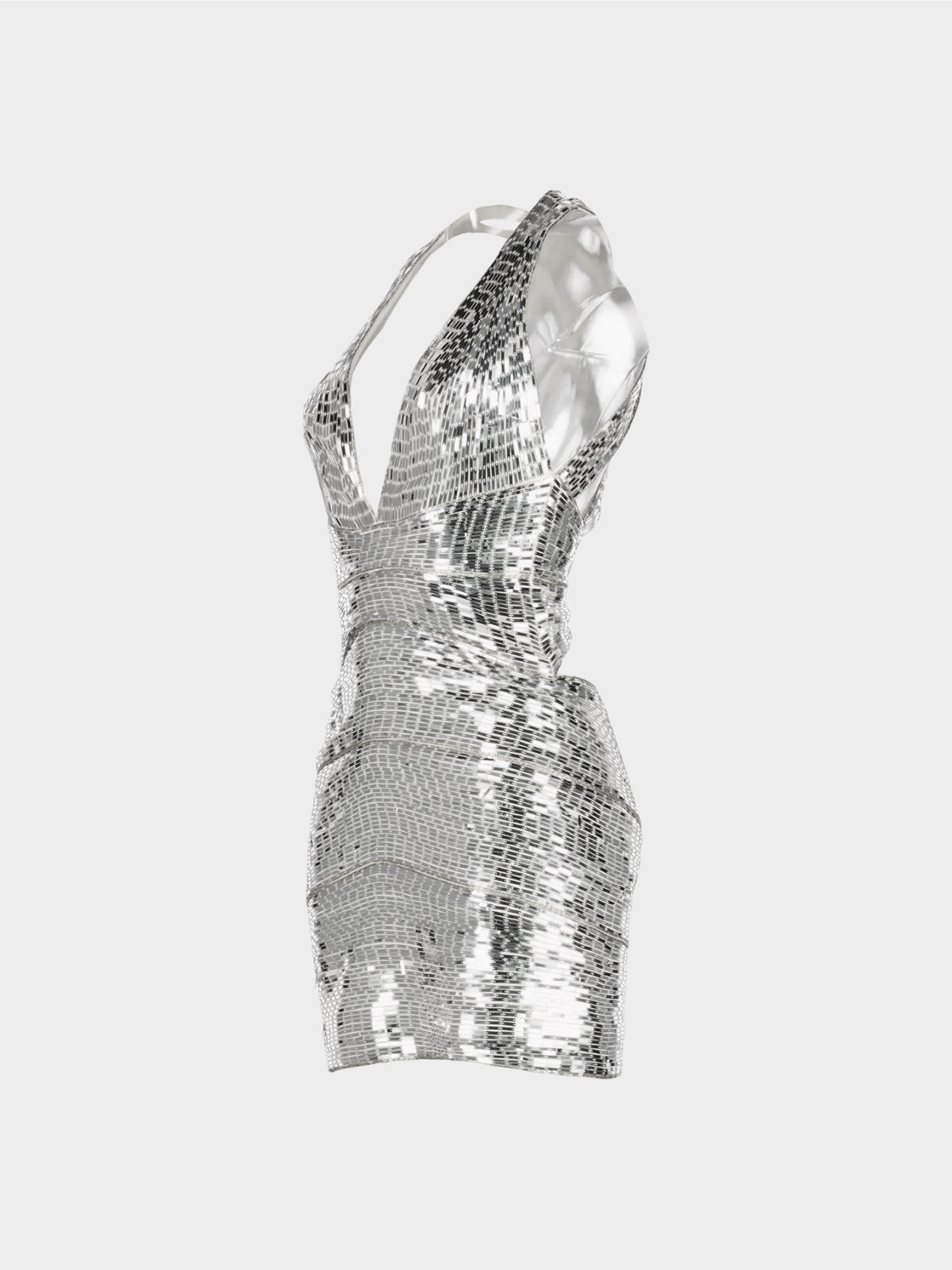 Roberto Cavalli SS 2008 Silver Sequins Fitted Silk Dress