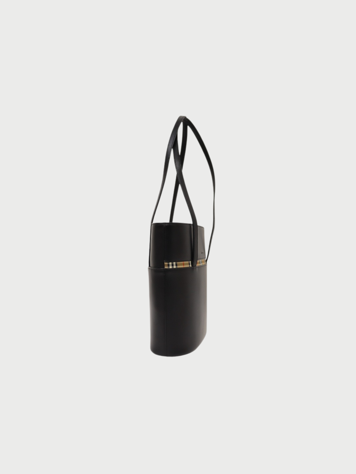 Burberry 2000s Black Leather Logo Check Tote Bag