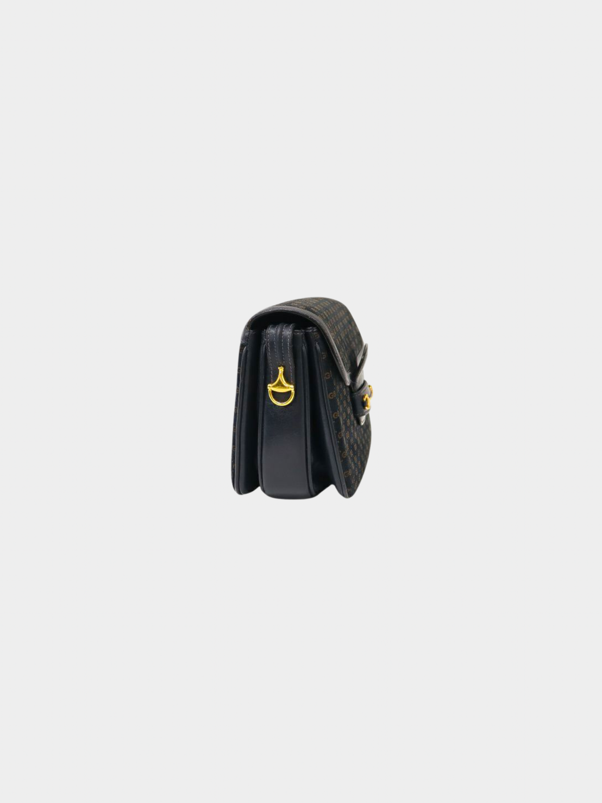 Gucci 2000s Brown Navy Horsebit Micro GG Leather Shoulder Bag