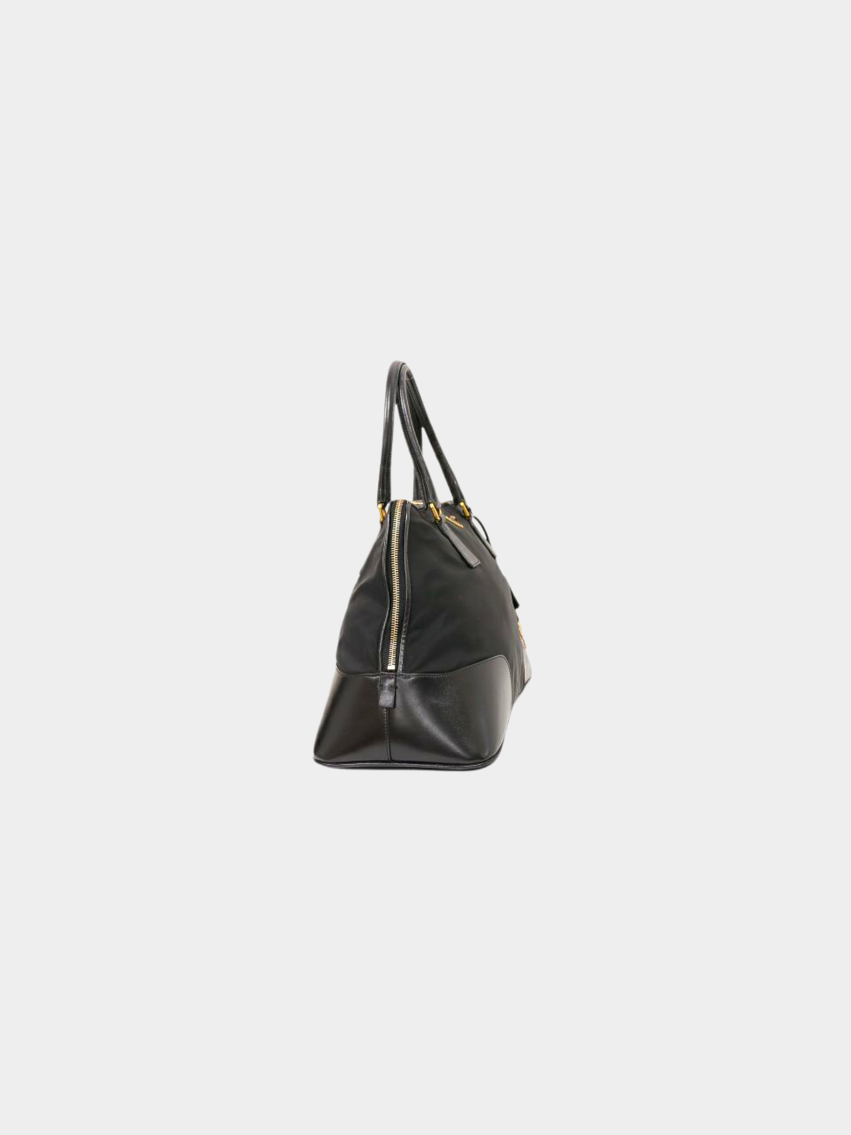 Prada 2000s Black Nylon Leather Triangle Logo Handbag