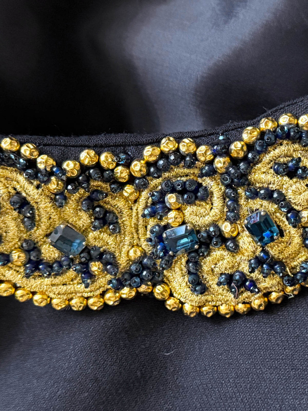 Gianni Versace Early 1990s Dark Blue and Gold Bejewelled Wool Evening Suit