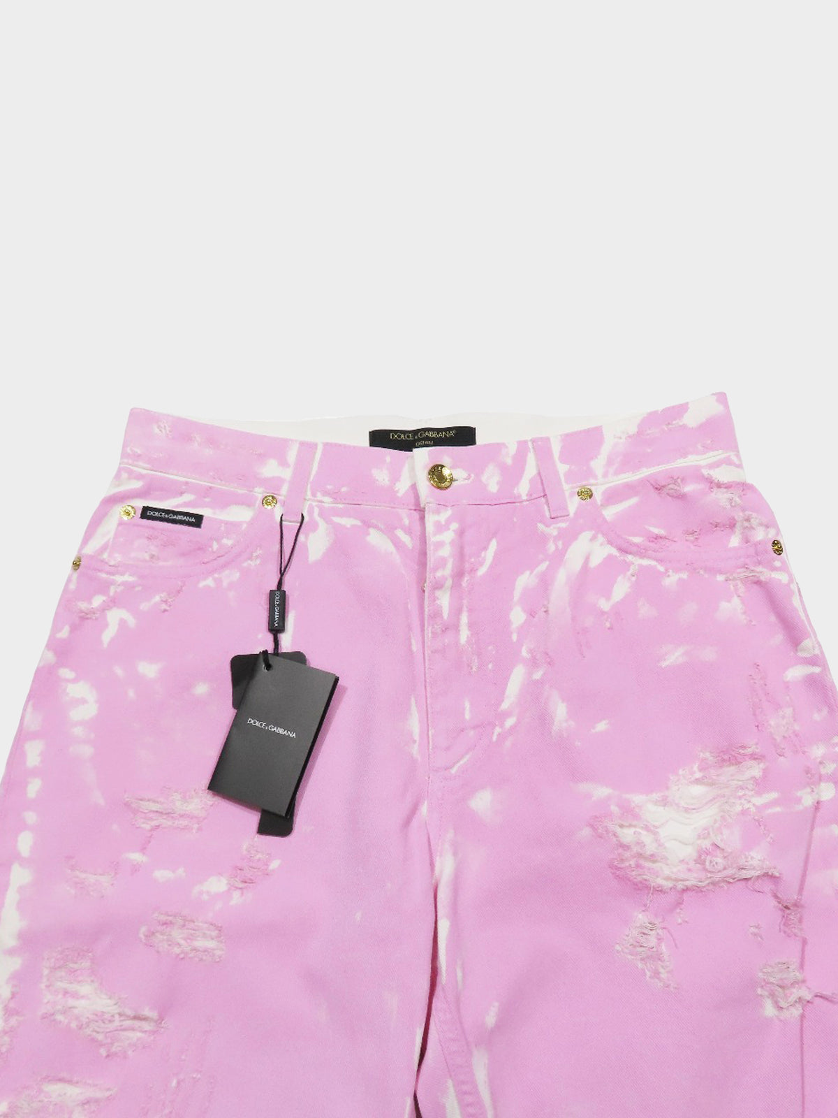 Dolce and Gabbana 2010s Pink Dyed Denim Distressed Pants