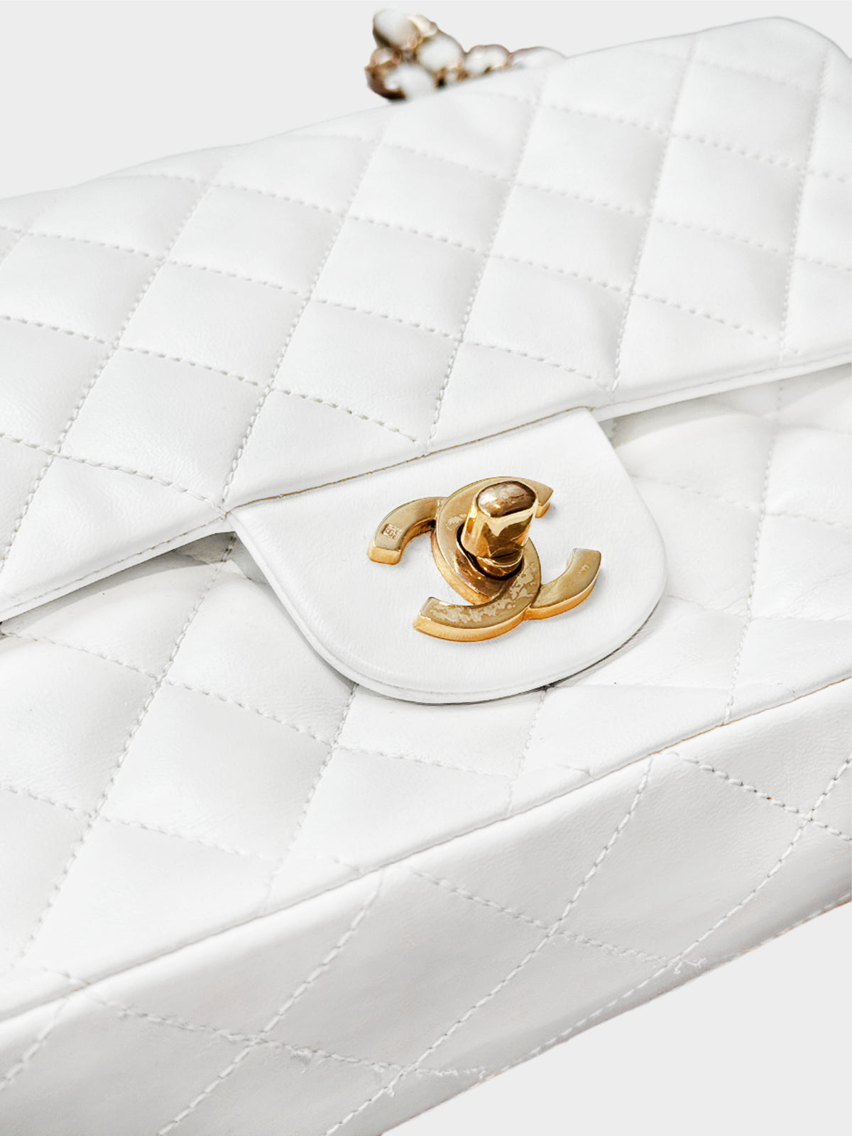 Chanel 2000s White Lambskin Leather Flap Bag