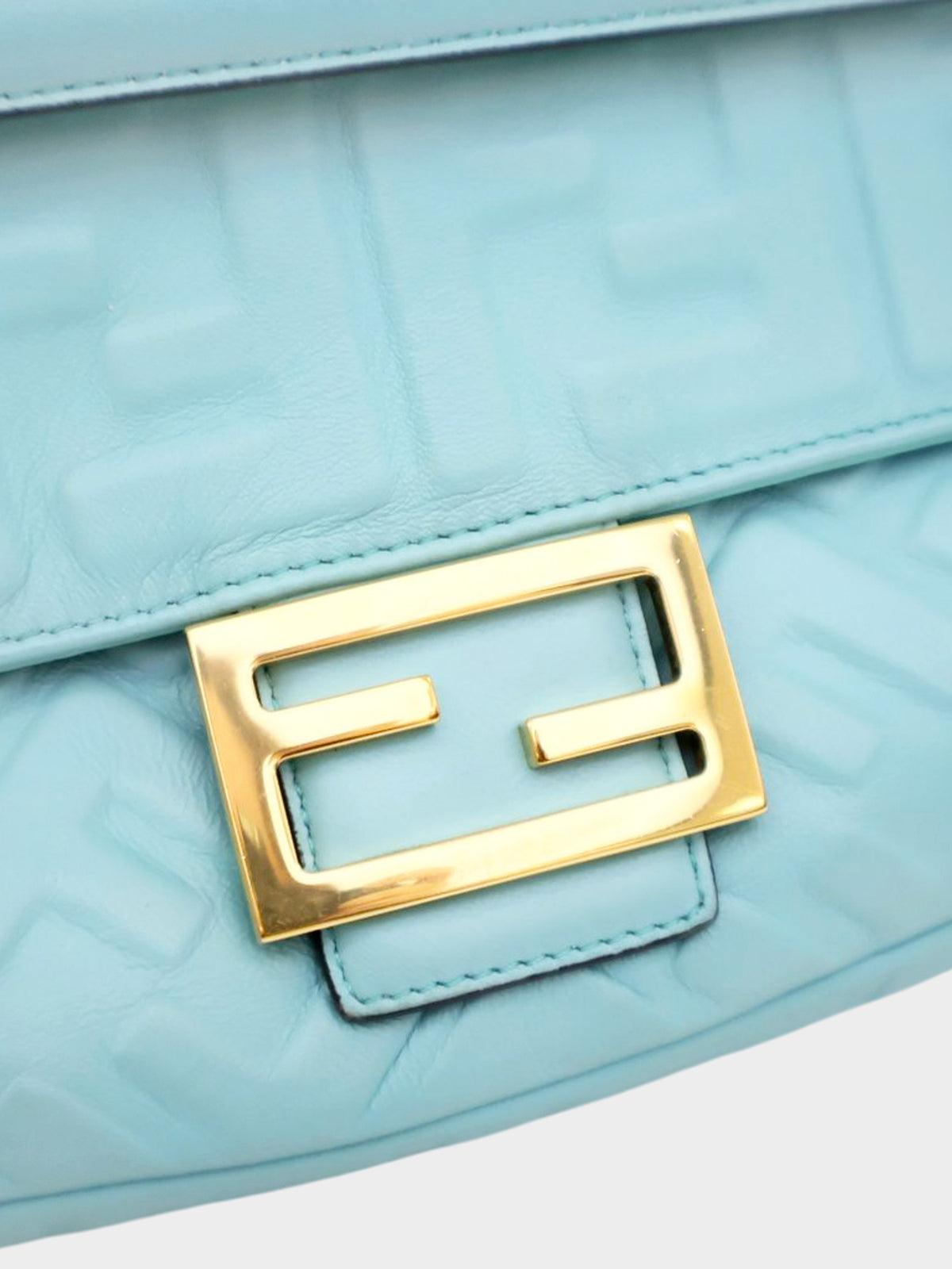 Fendi 2023 Blue FF Embossed Leather Baguette