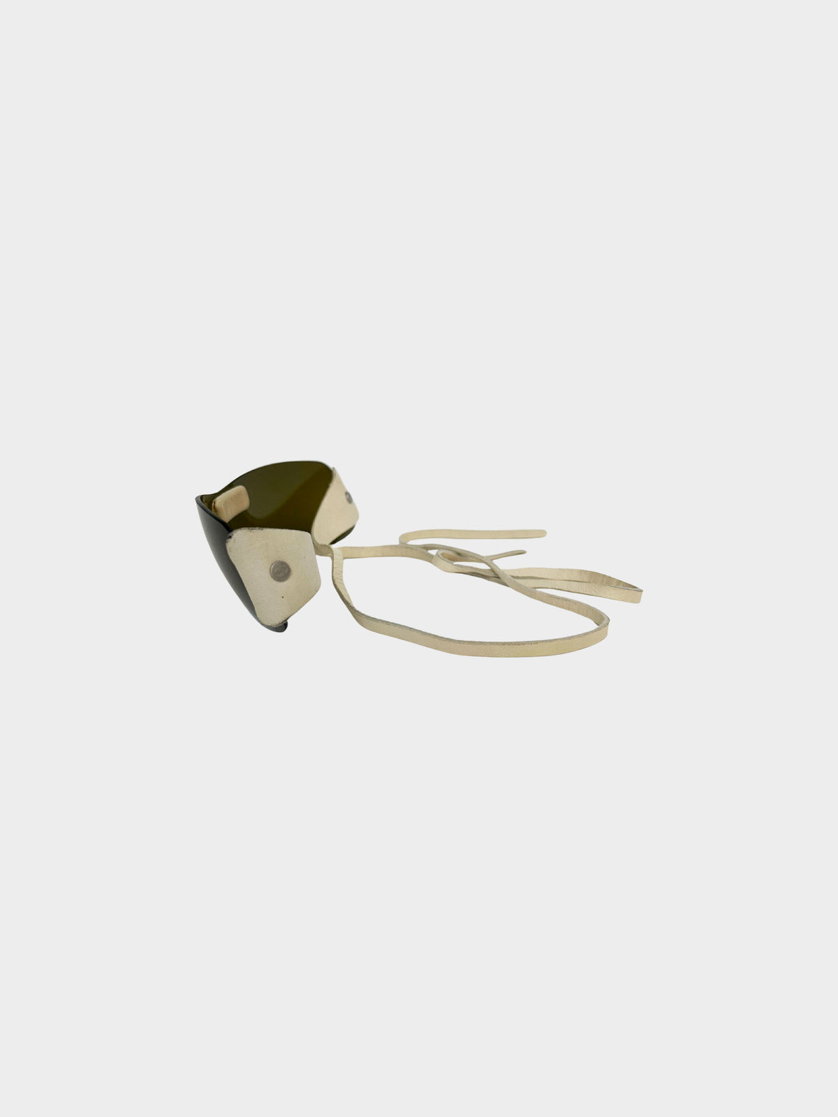 Chanel 1990s Rare Green Rimless Visor Sunglasses with Self-tie Leather Straps