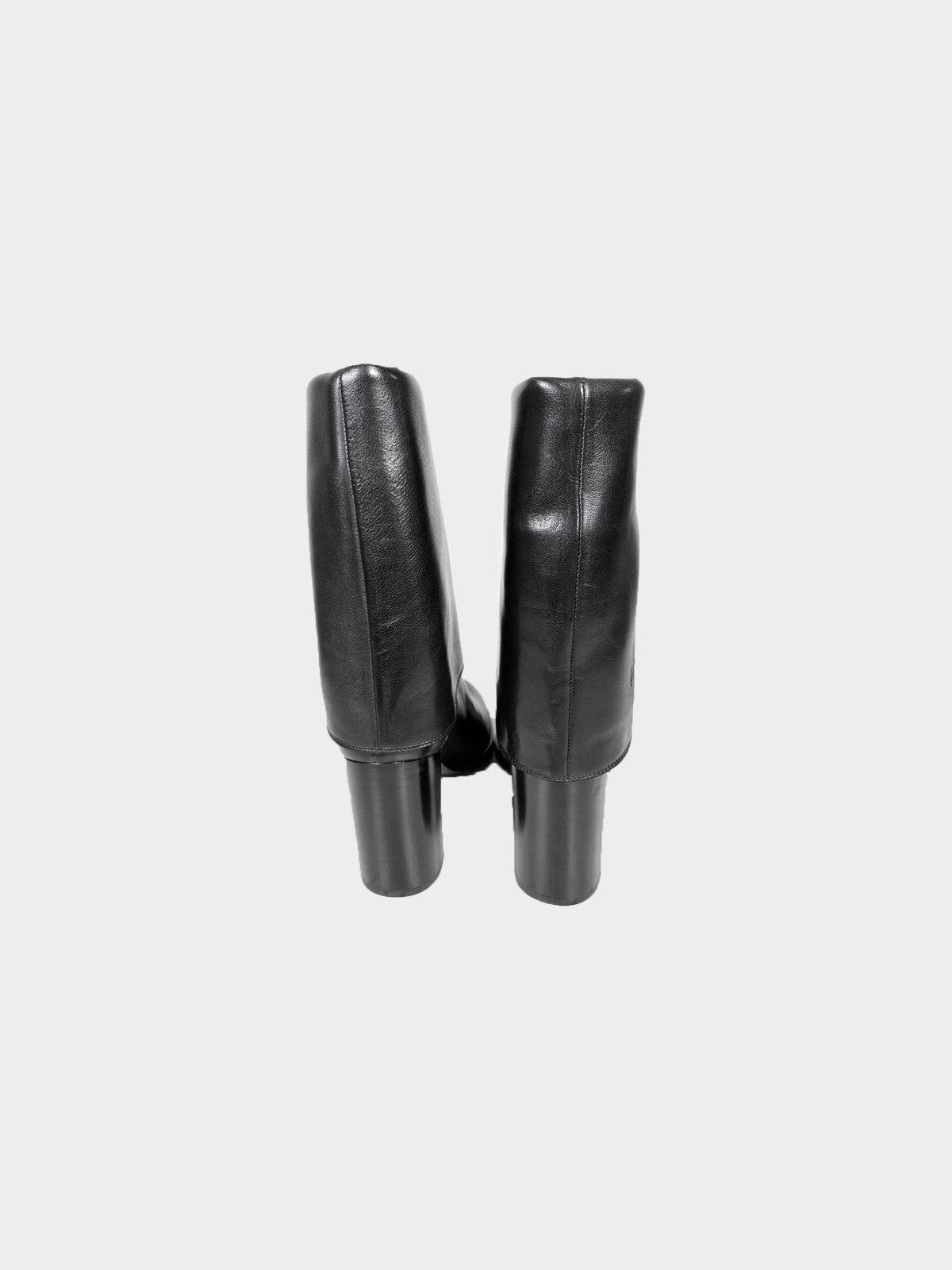 Chanel 2010s Black Leather Fold-over Heeled Short Boots