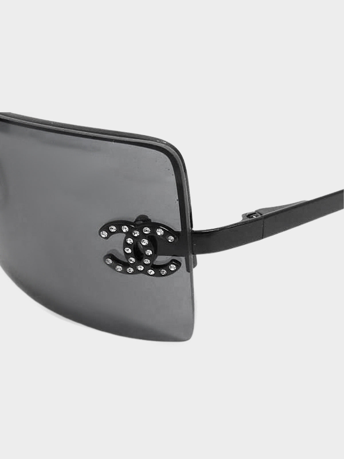 Chanel 2000s Black Rimless CC and Rhinestones Sunglasses
