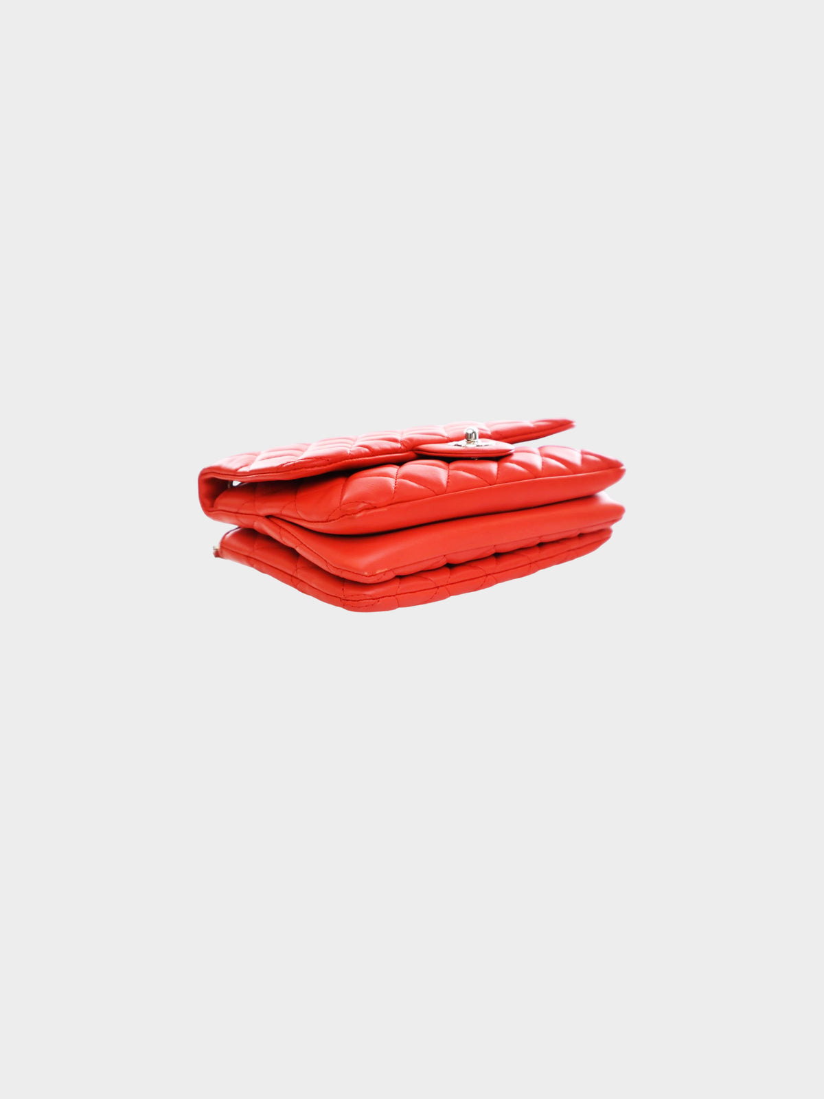 Chanel 2014 Red Lambskin 3 Accordion Small Flap Bag