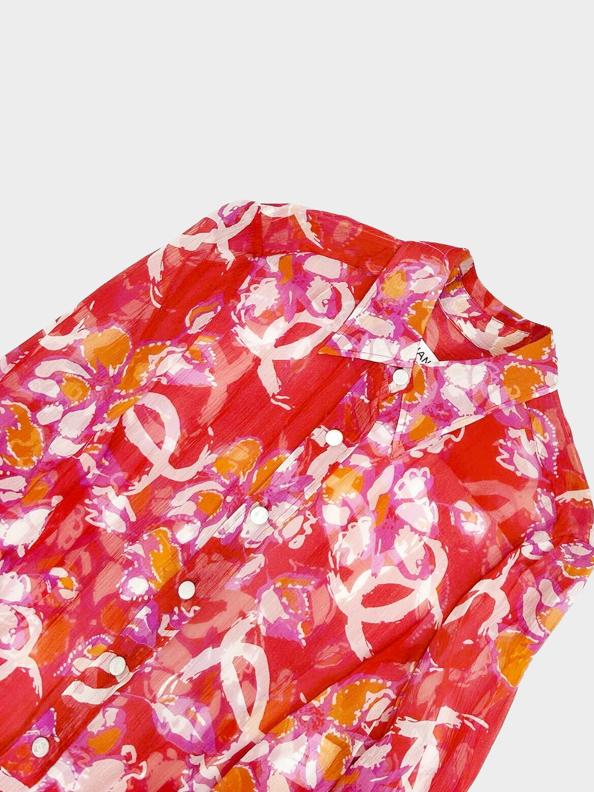 Chanel Rare SS 2001 Tropical Red Floral Button-up Shirt