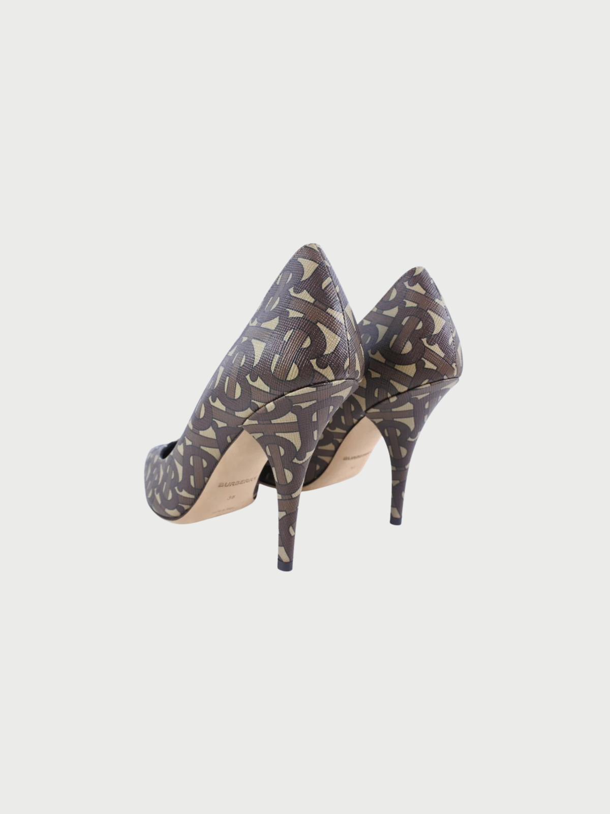 Burberry 2020s Brown Monogram PVC Calfskin Leather Stiletto Pumps