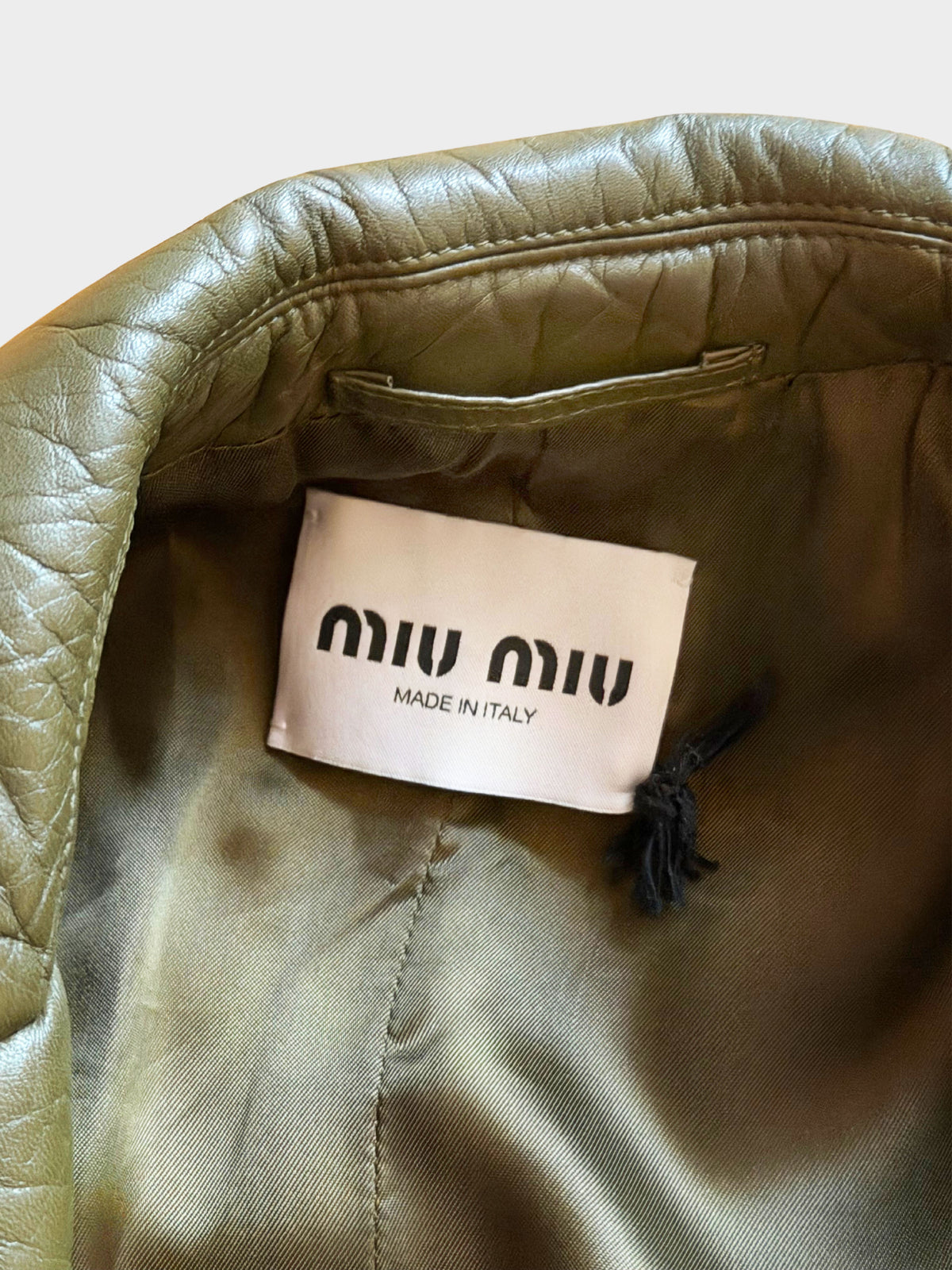 Miu Miu 2023 Olive Green Lambskin Leather Button-down Jacket