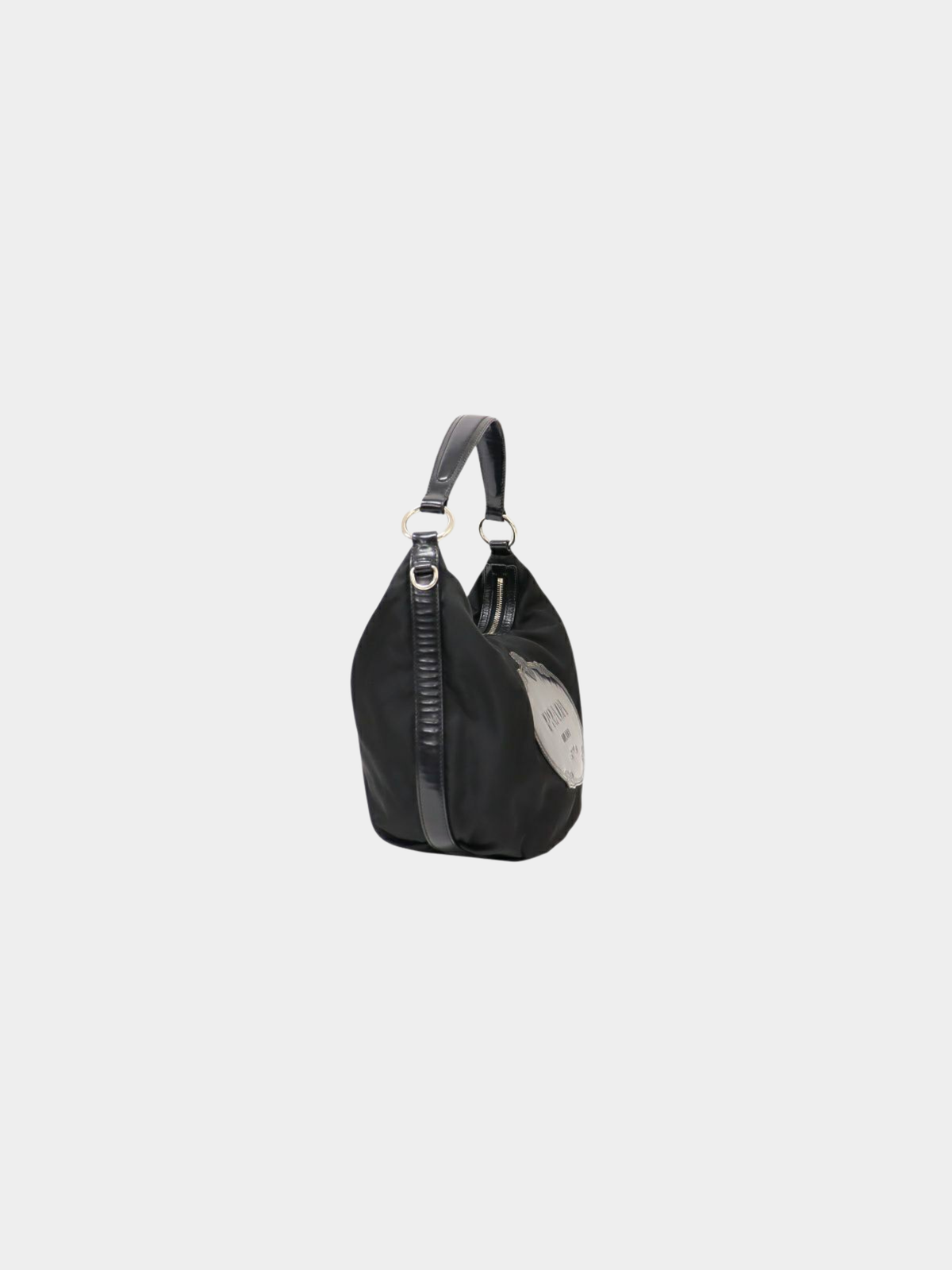 Prada 2000s Black Nylon Leather Logo-Embossed One-Shoulder Bag