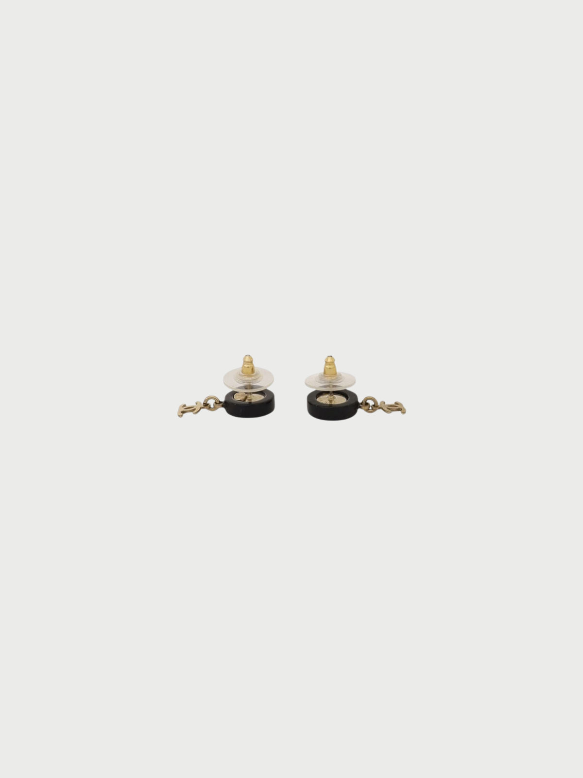 Chanel 2007 Gold Black Plated Metal Plastic COCO Round Swing Earrings