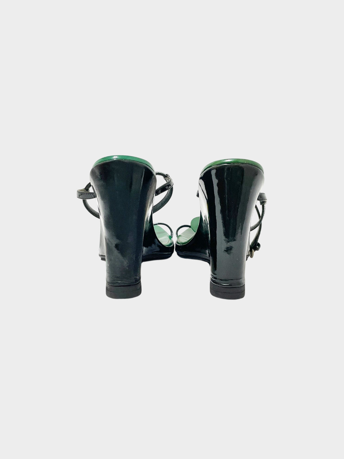 Miu Miu SS 2003 Green Foresta Patent Leather Wedge Heels