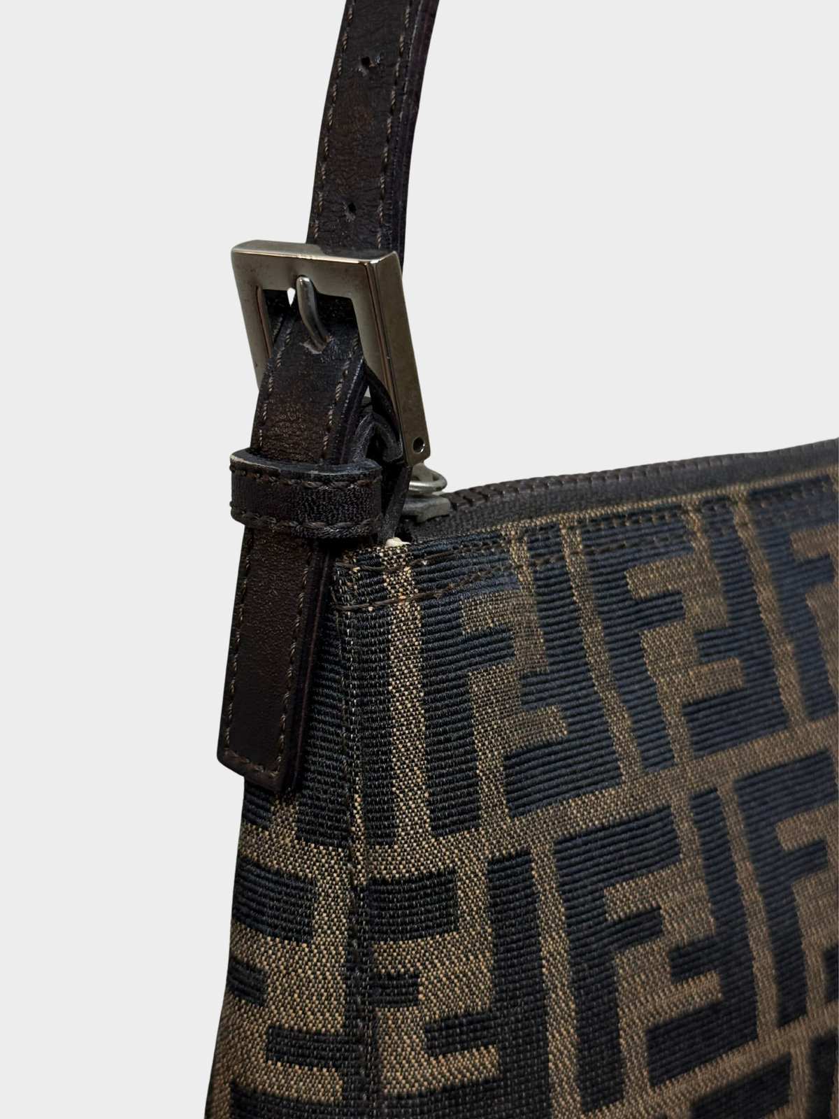 Fendi 2000s Tobacco Nero Zucca Canvas Mini Pochette Pouch Bag