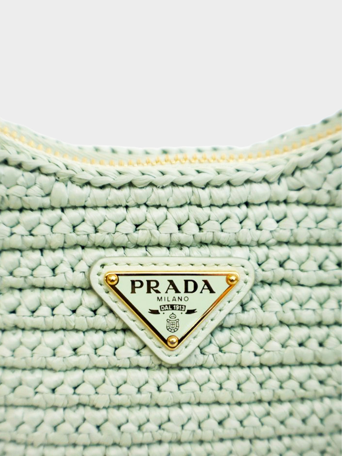 Prada 2010s Mint Green Raffia Crochet Re-Edition  Shoulder Bag