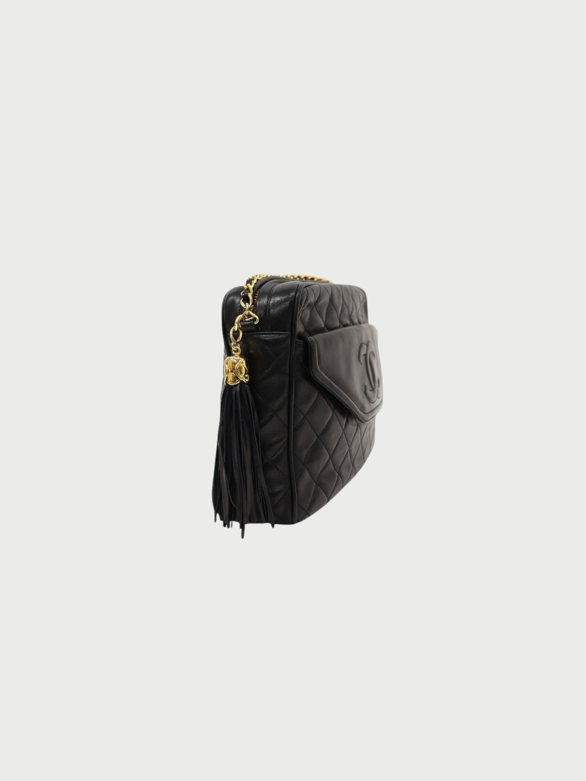 Chanel 19900-1991 Black Lambskin Matelassé Tassel Chain Shoulder Bag