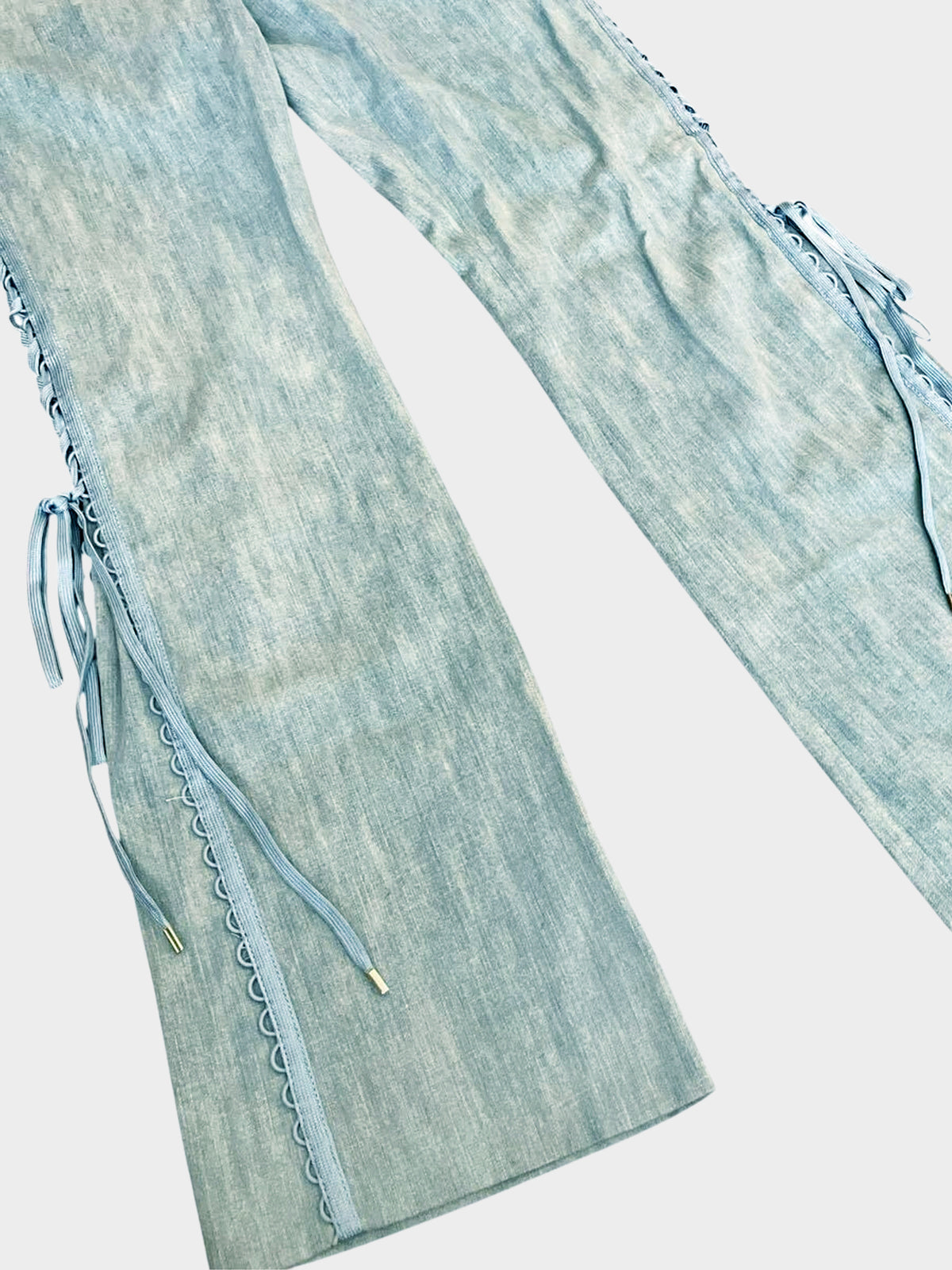 Christian Dior FW 2002 Denim Lace-up detail Flared Pants
