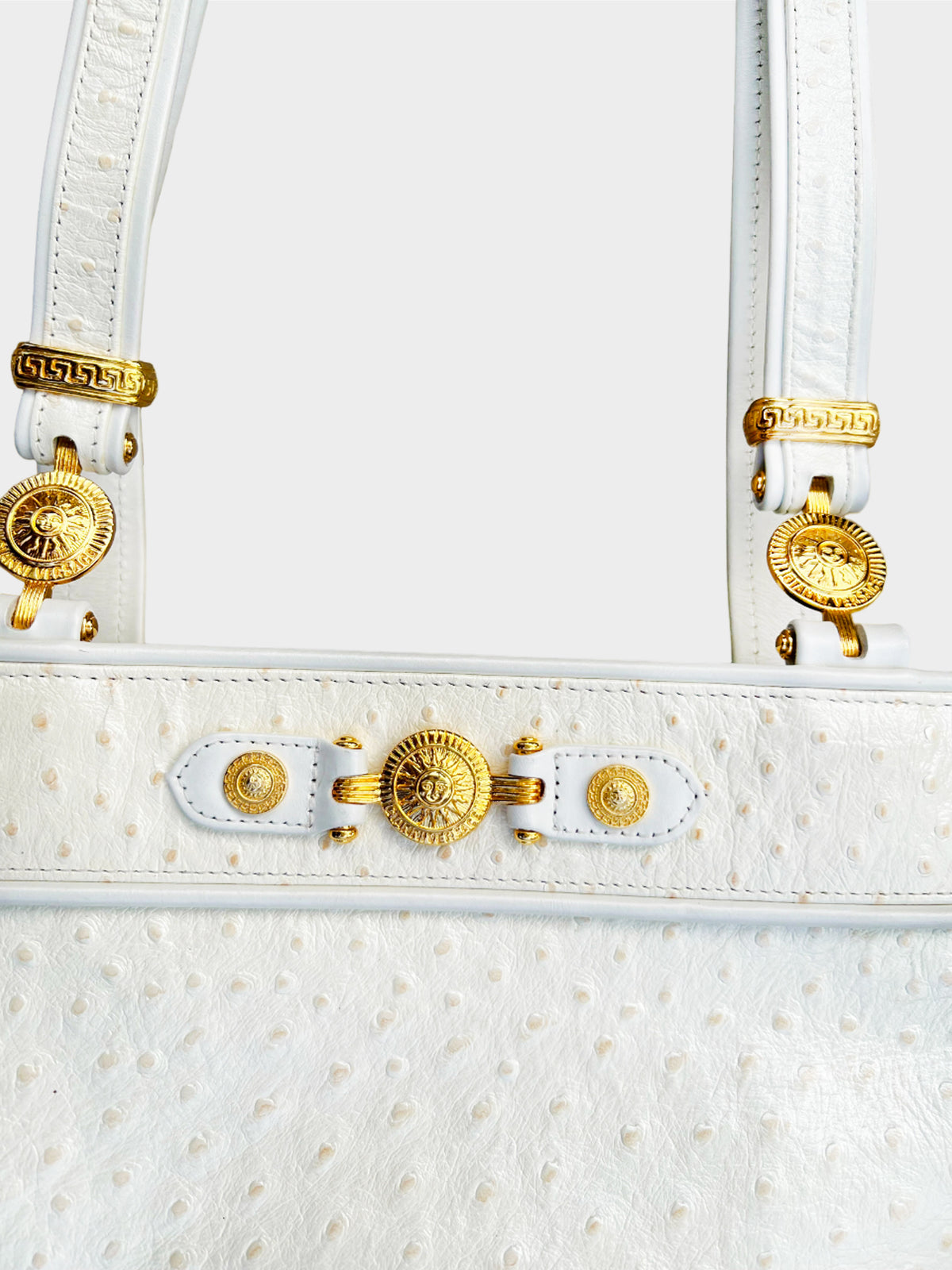Gianni Versace 2000s Ostrich White Leather Tote Bag