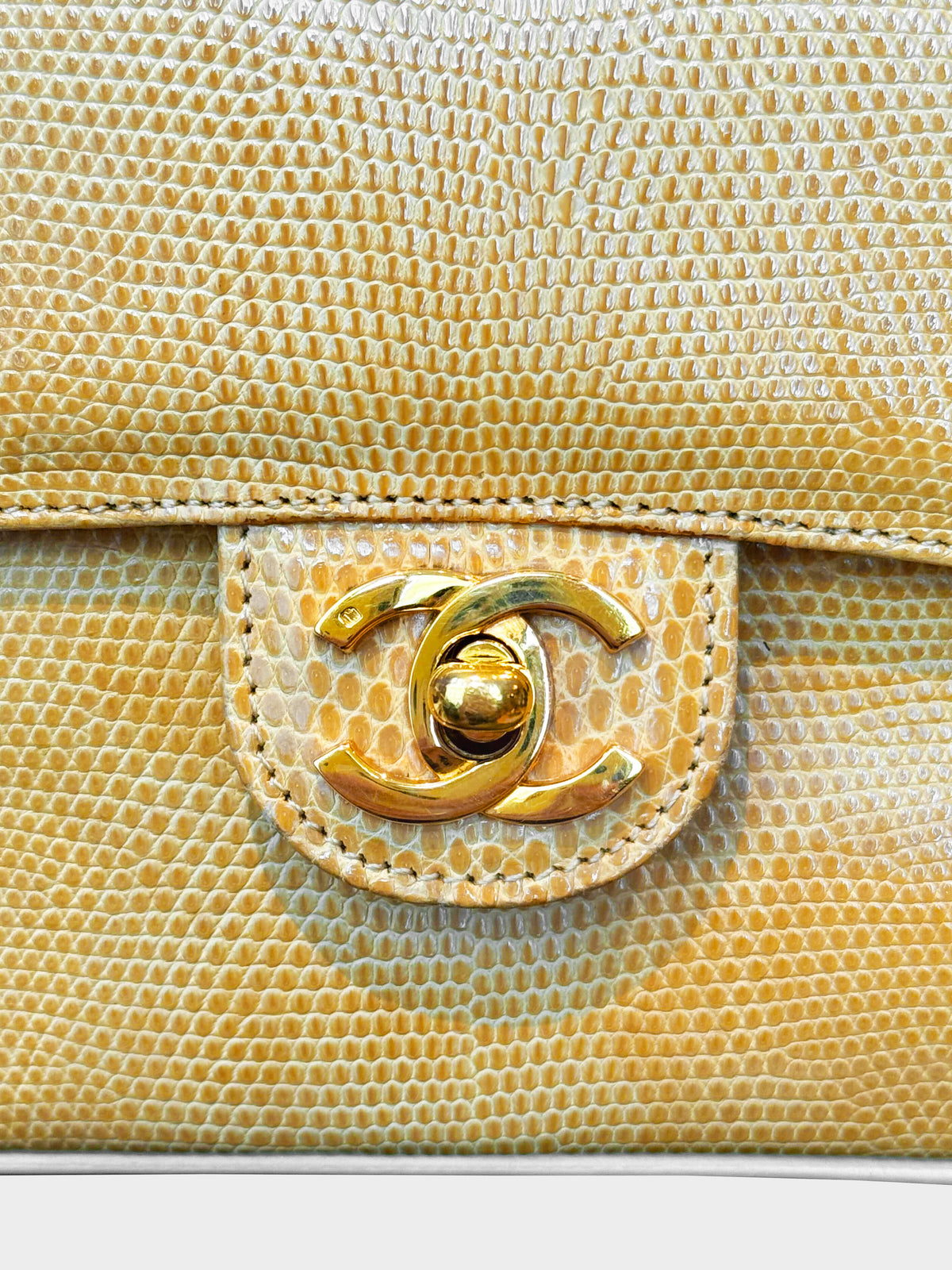 Chanel 1986-1988 Beige Lizard Leather Square Flap Bag