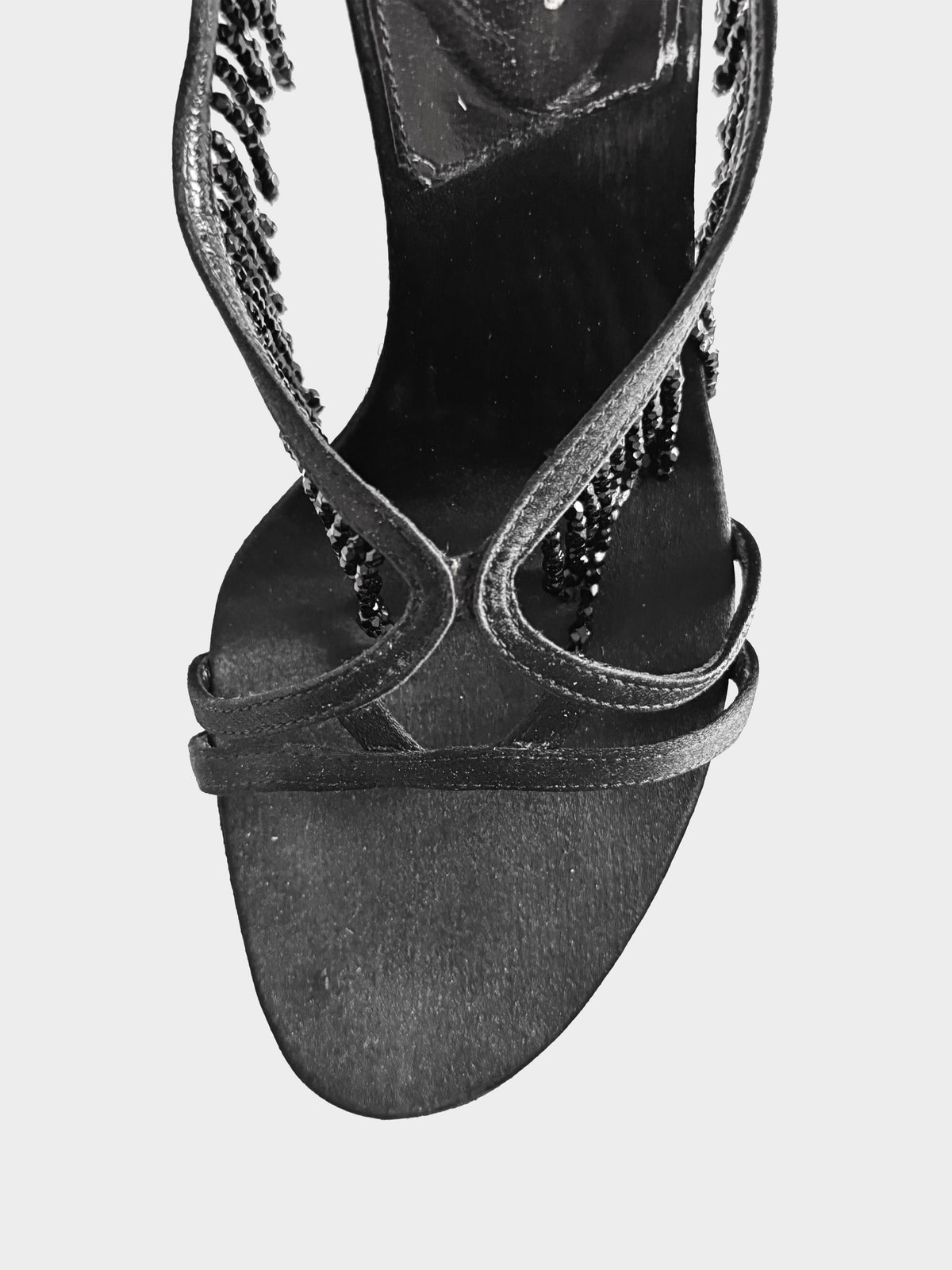 Christian Dior 2000s Black Satin and Beaded Fringe Heels