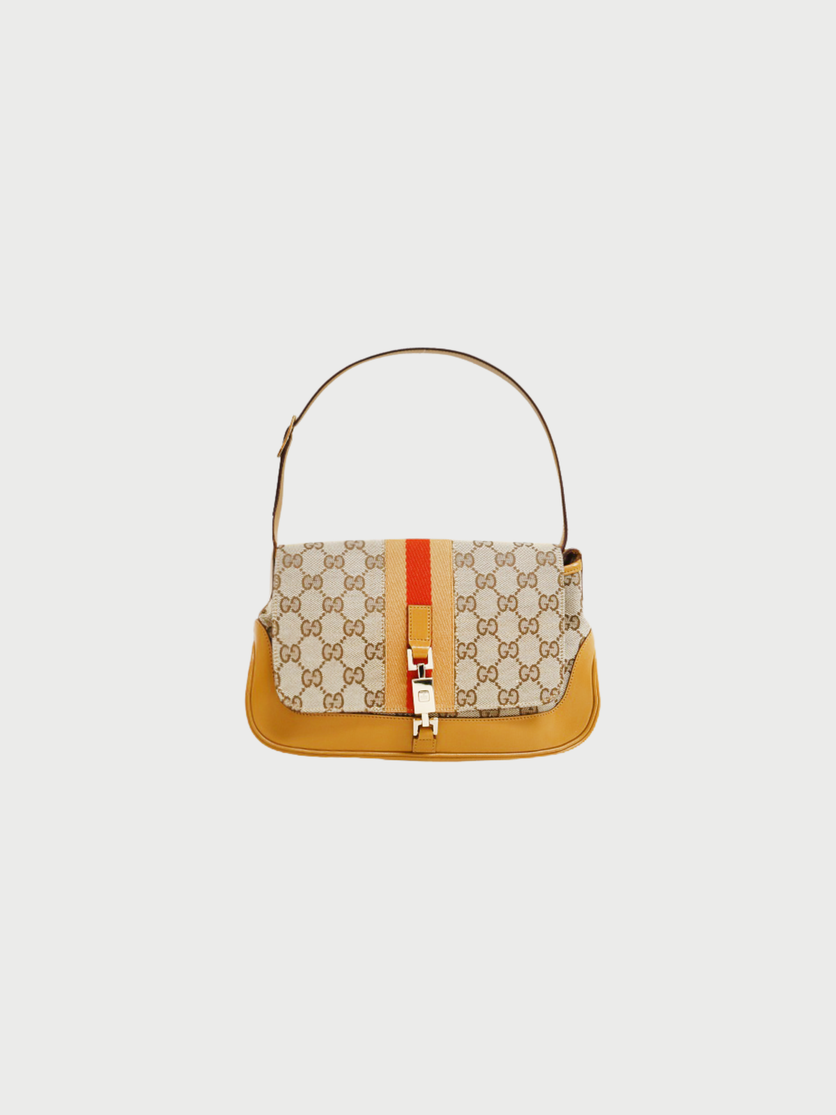 Gucci 2000s Beige Ebony GG Canvas Jackie Web Shoulder Bag