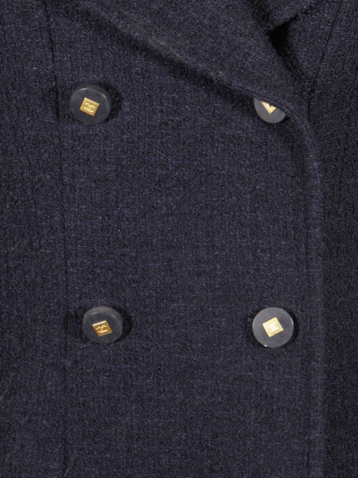 Chanel 1990s Navy Tweed Double Breasted Jacket