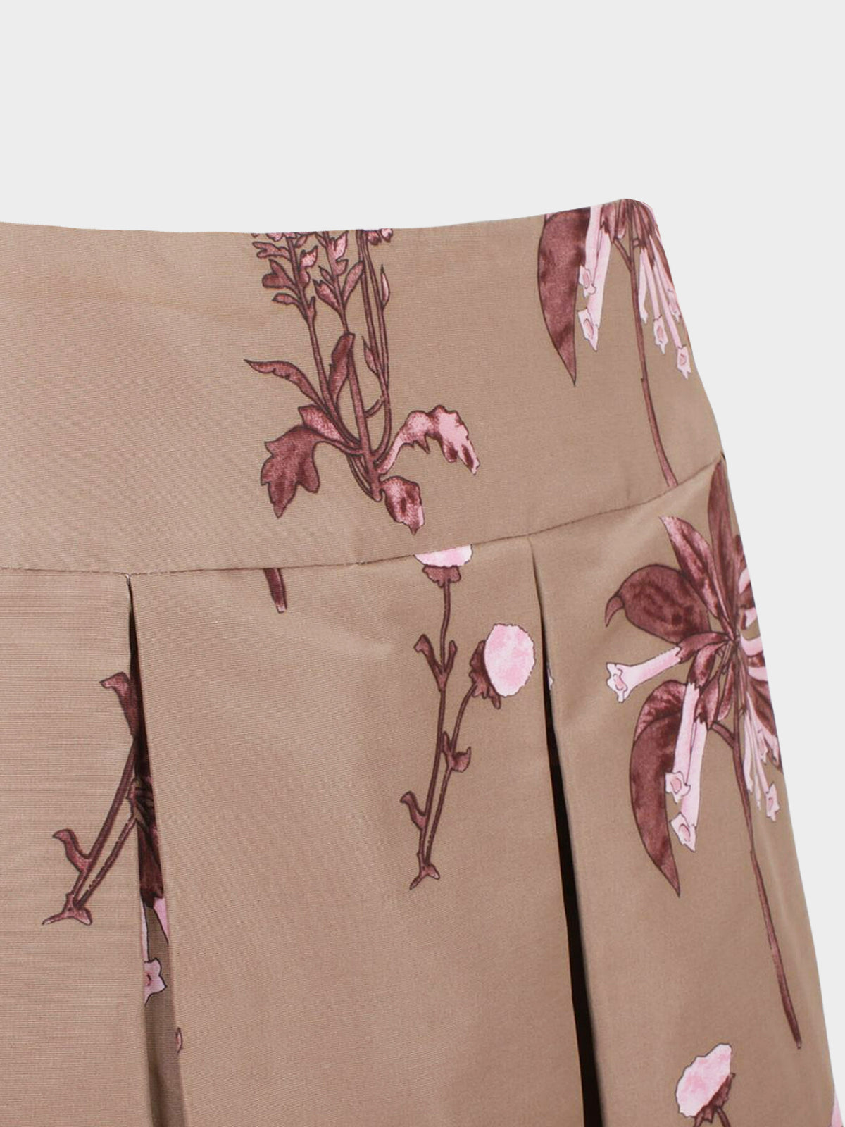 Prada 2007-2008 Brown Floral Print Pleated Silk Skirt