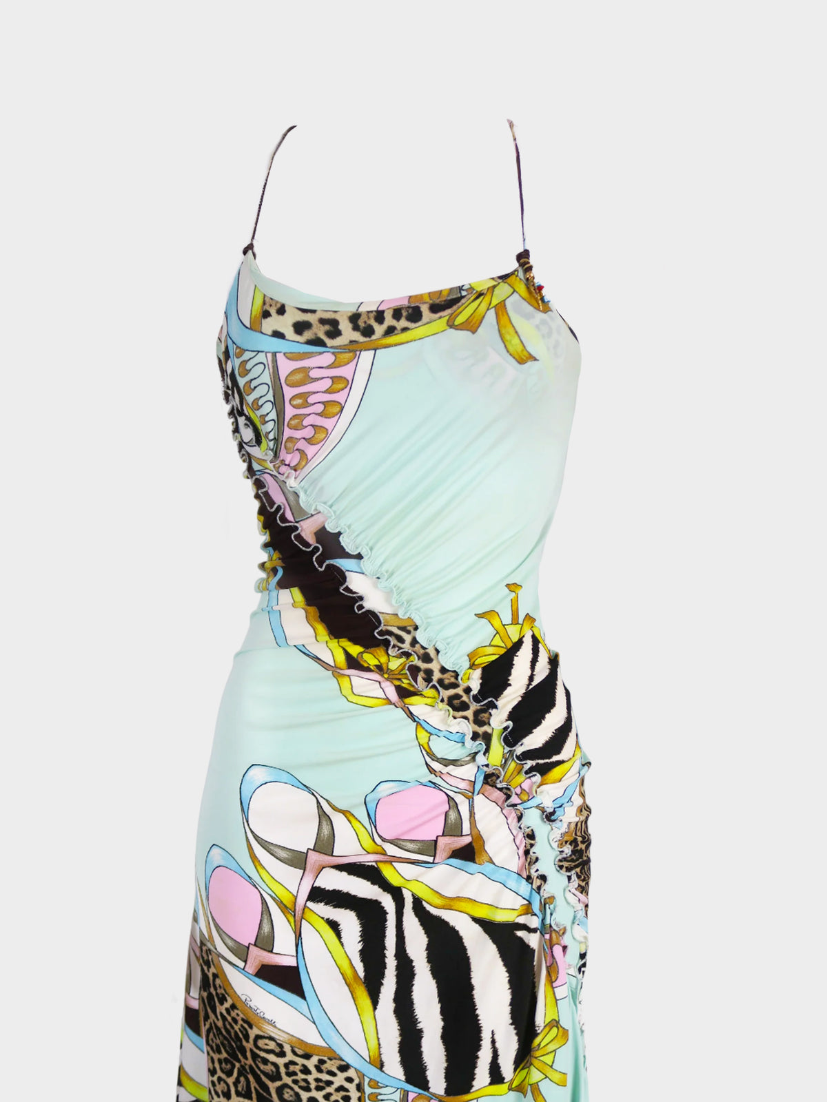 Roberto Cavalli SS 2004 Multicolor Collage Animal Print Midi Dress