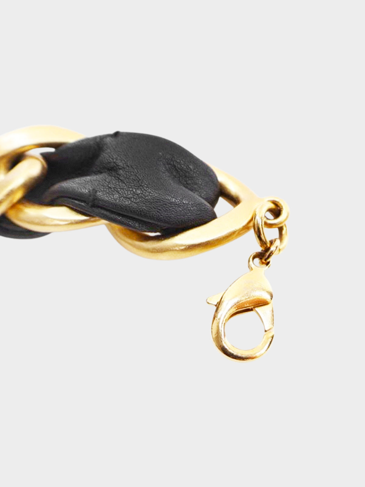 Chanel 1990s Gold and Black Leather Double Chain Logo Belt