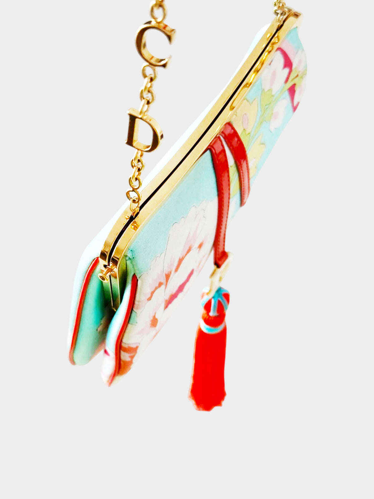 Christian Dior FW 2003 Limited Edition Blue Silk Oriental Floral Print Saddle Bag