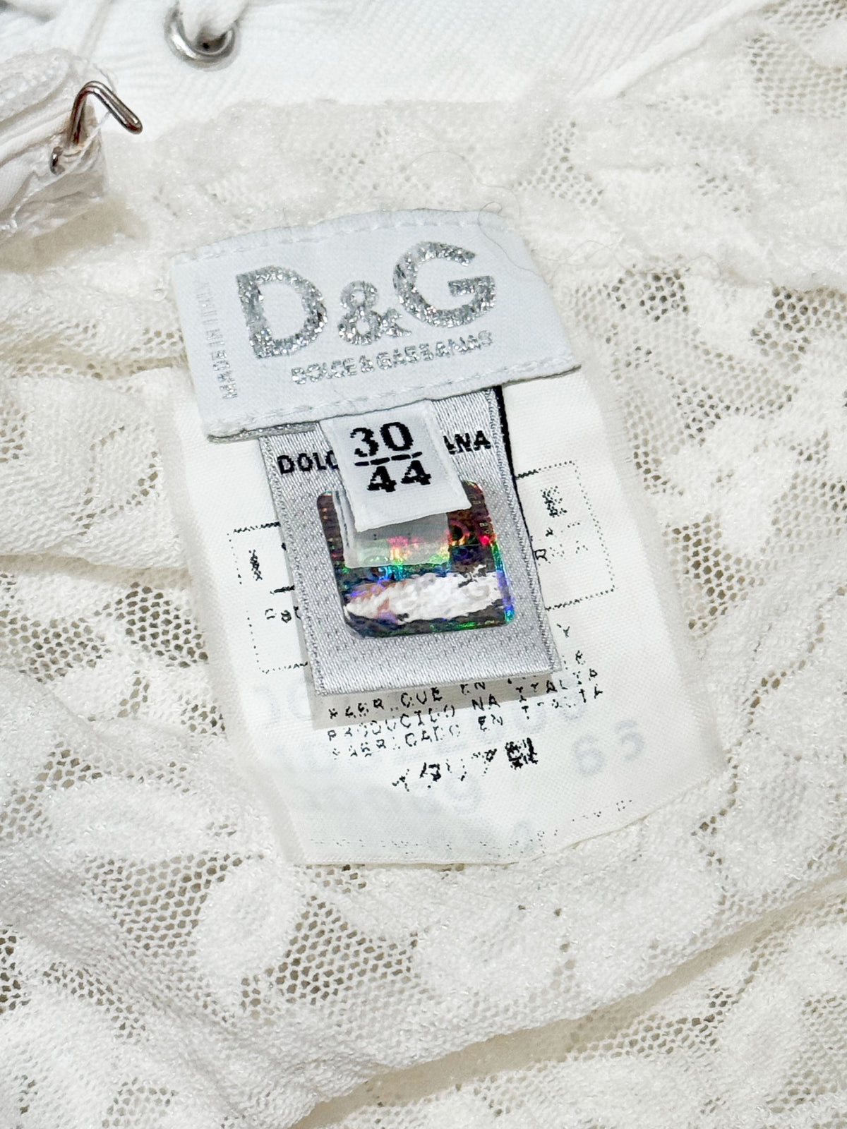 Dolce and Gabbana SS 2006 White Floral Lace Bodycon Lace-up Mini Dress