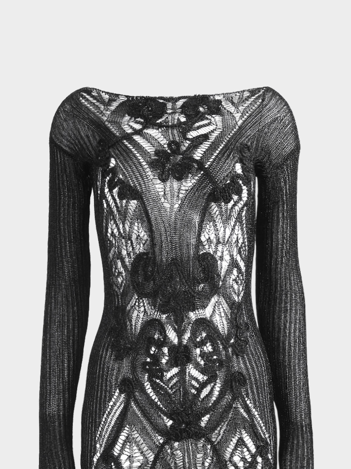 Jean Paul Gaultier 2000s Black Micro Cutout Knitted Mini Long Sleeved Dress