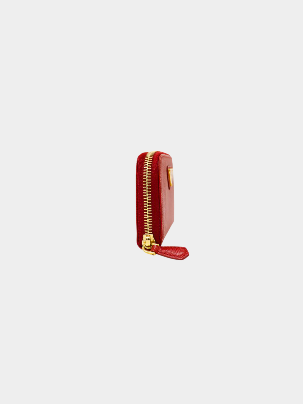 Prada 2010s Red Saffiano Leather Triangle Logo Coin Case