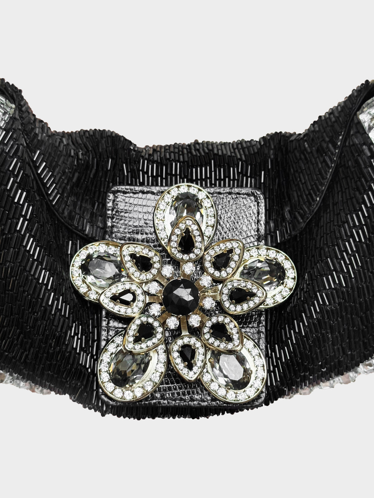 Valentino 2000s Black Beaded Flower and Rhinestone Bag
