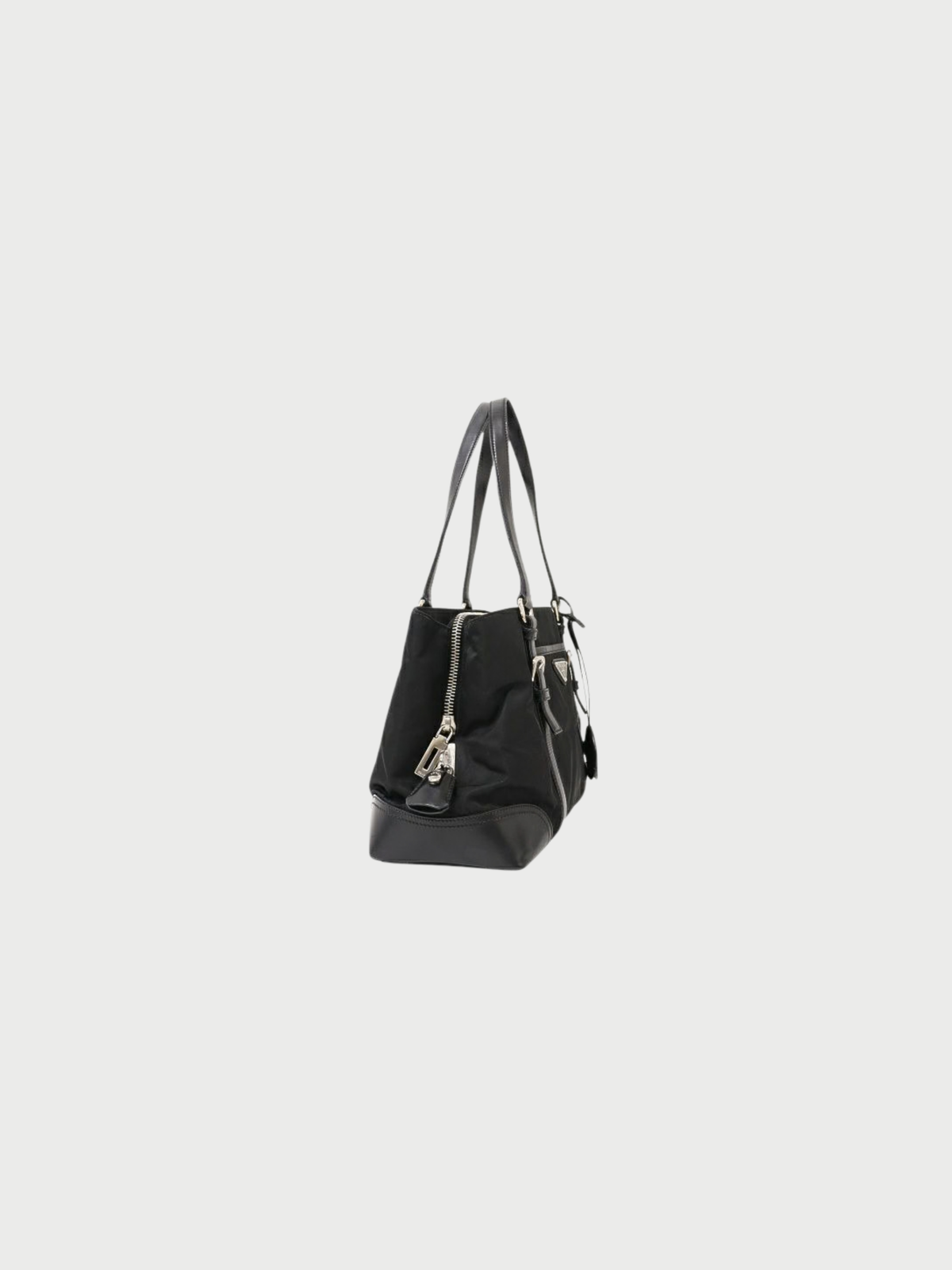 Prada 2000s Black Nylon Leather Triangle Logo Handbag