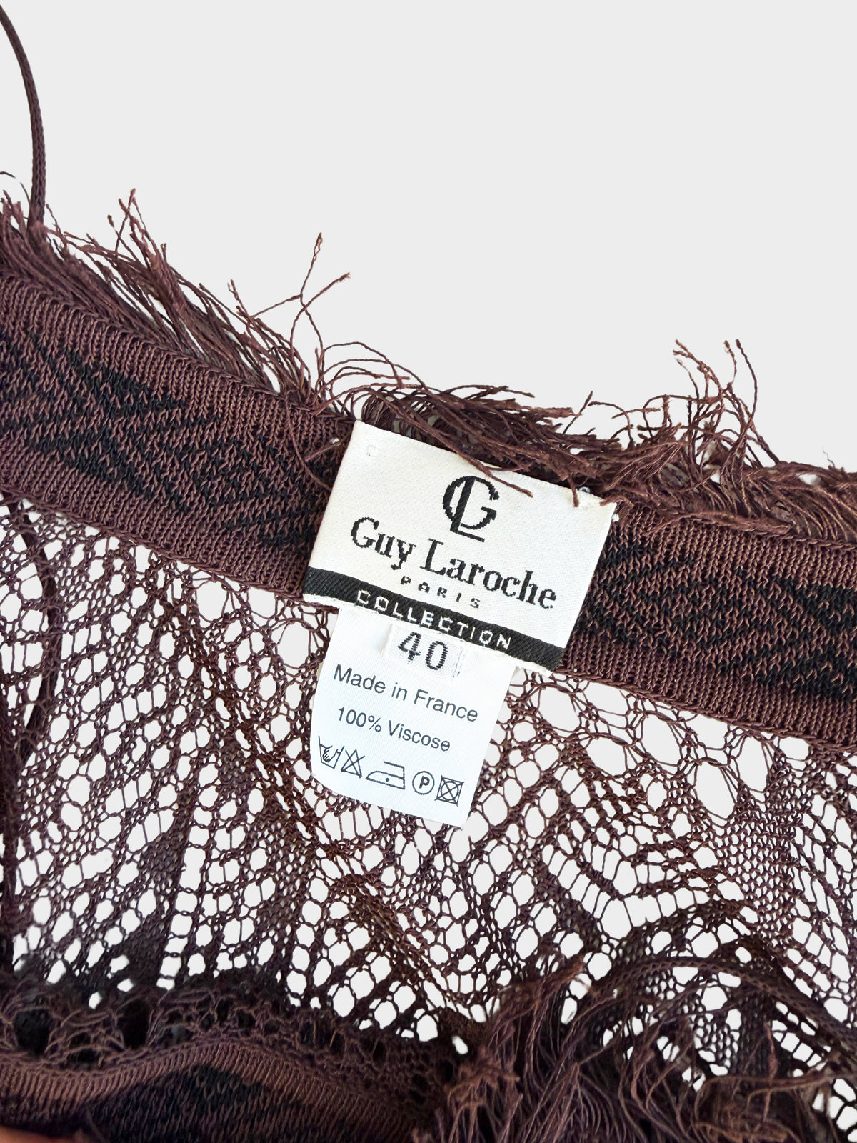Guy Laroche 2003 Rare Runway Brown Abstract Pattern Sheer Long Dress
