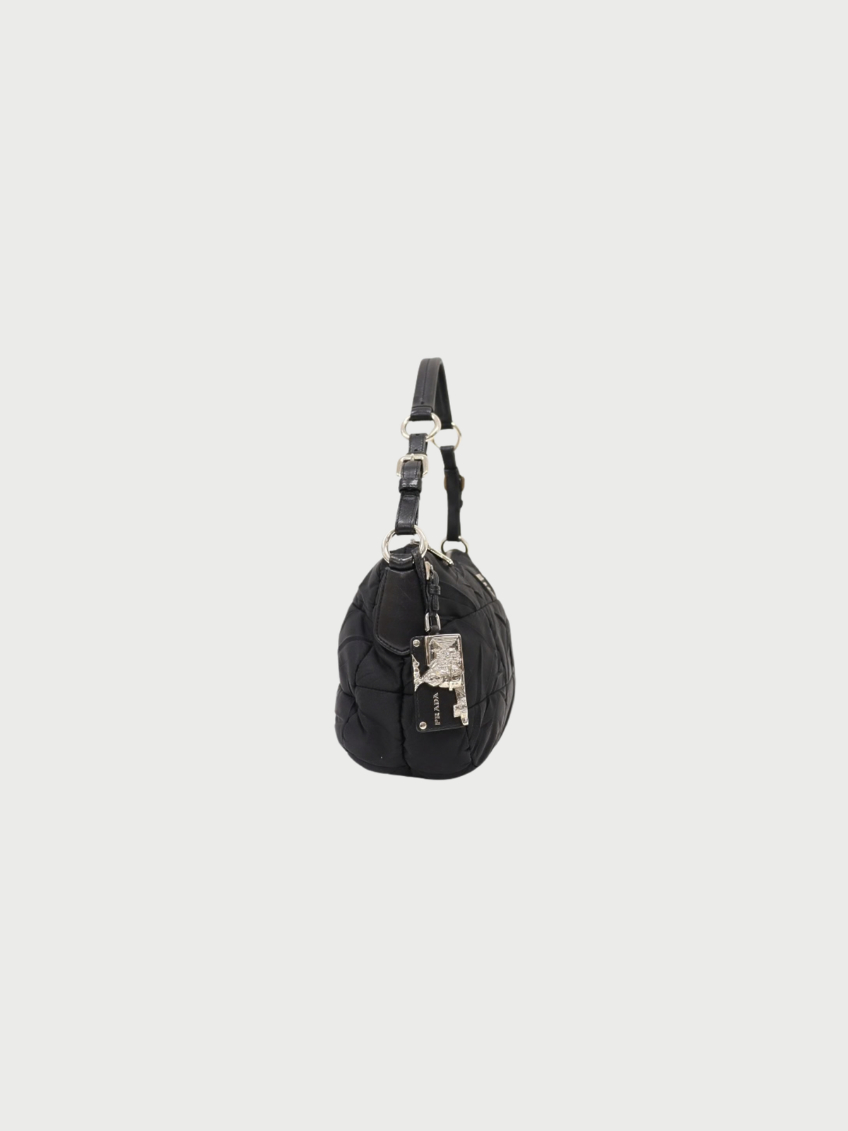 Prada 2000s Black Nylon Triangle Logo One-Shoulder Bag