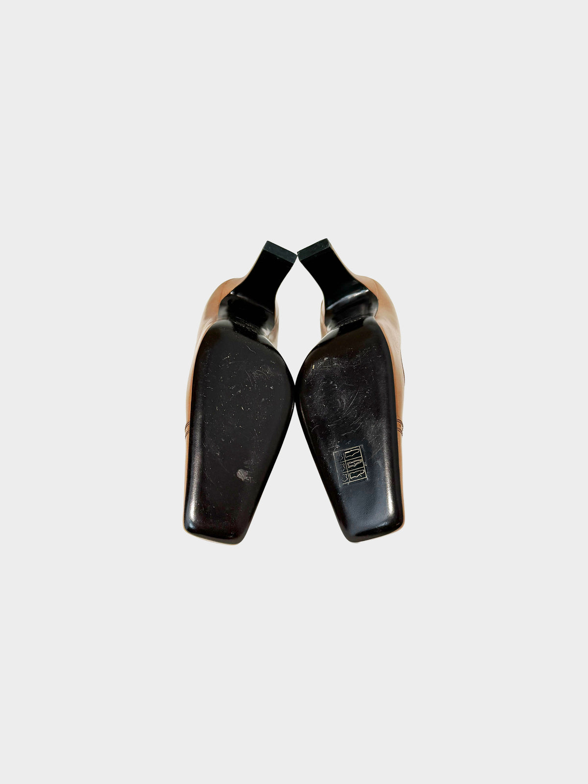 Prada 1990s Brown Leather Rose-detail Square-toe Heels